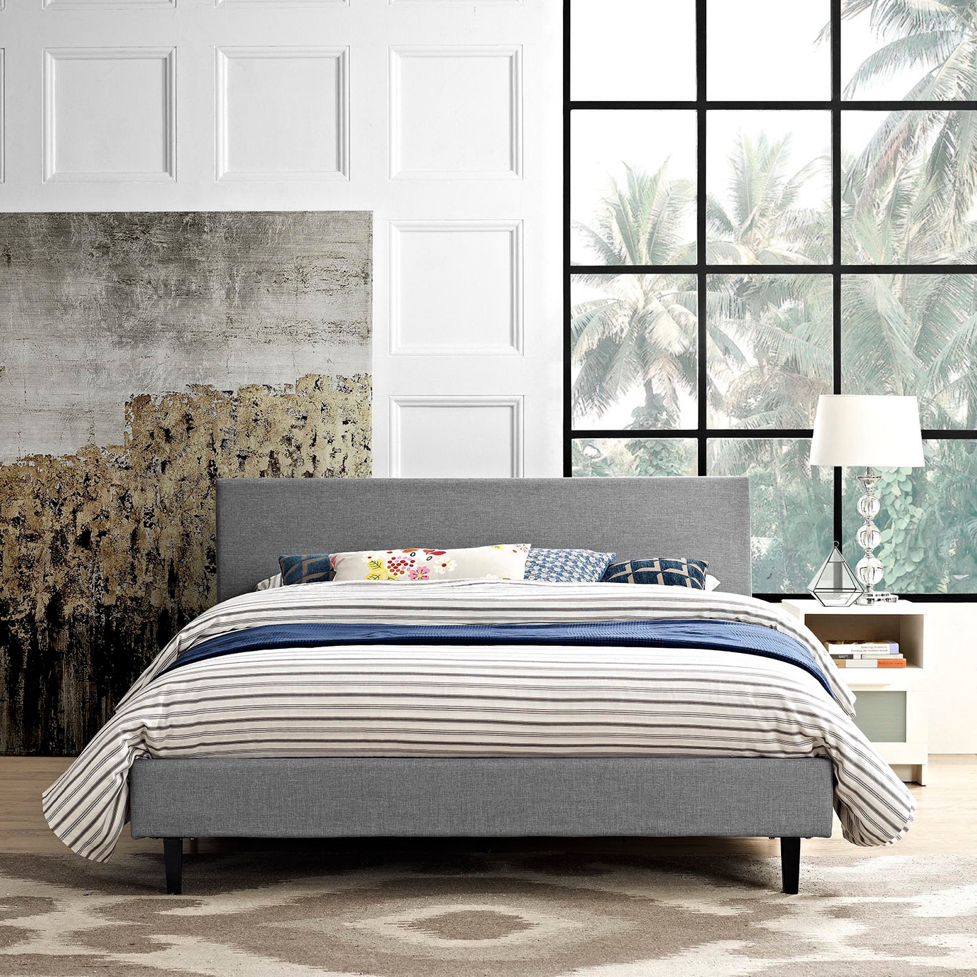 Anya Fabric Queen Bed, Light Gray