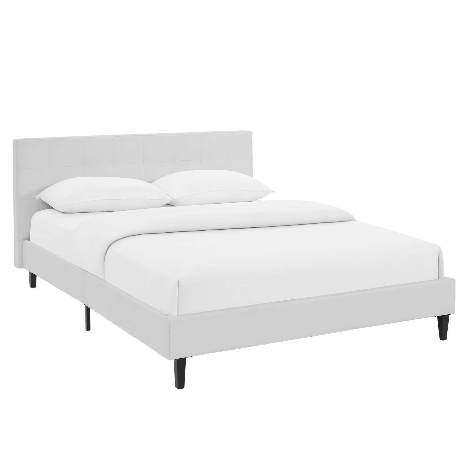 Lemra Full White Faux Leather Upholstered Bed – Padded Platform with Tufted Design
