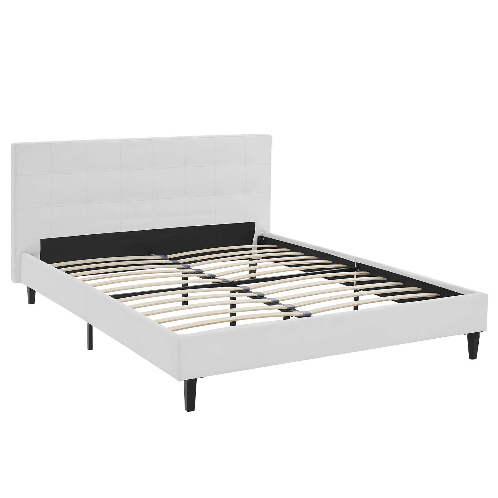 Lemra Full White Faux Leather Upholstered Bed – Padded Platform with Tufted Design