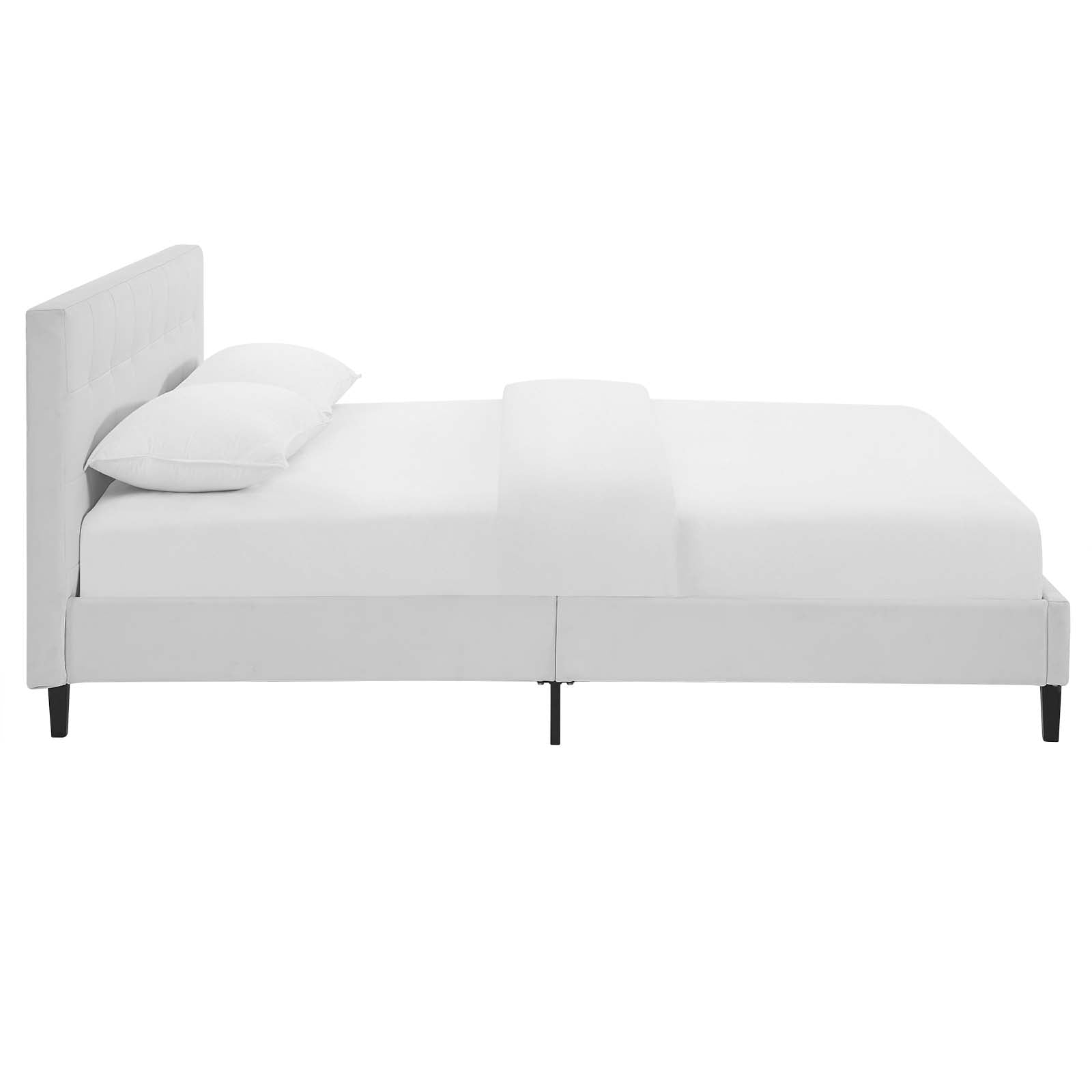 Lemra Full White Faux Leather Upholstered Bed – Padded Platform with Tufted Design