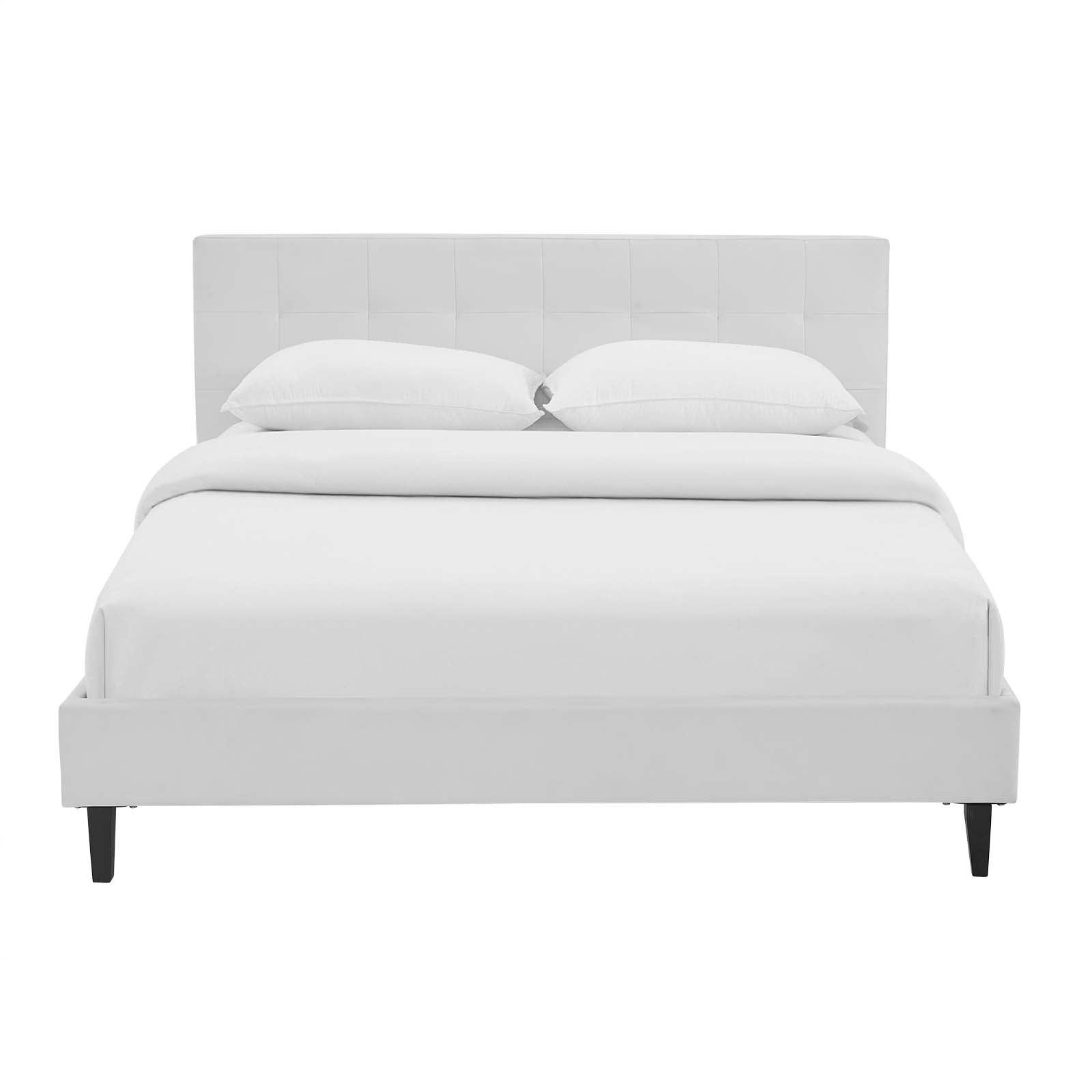 Lemra Full White Faux Leather Upholstered Bed – Padded Platform with Tufted Design