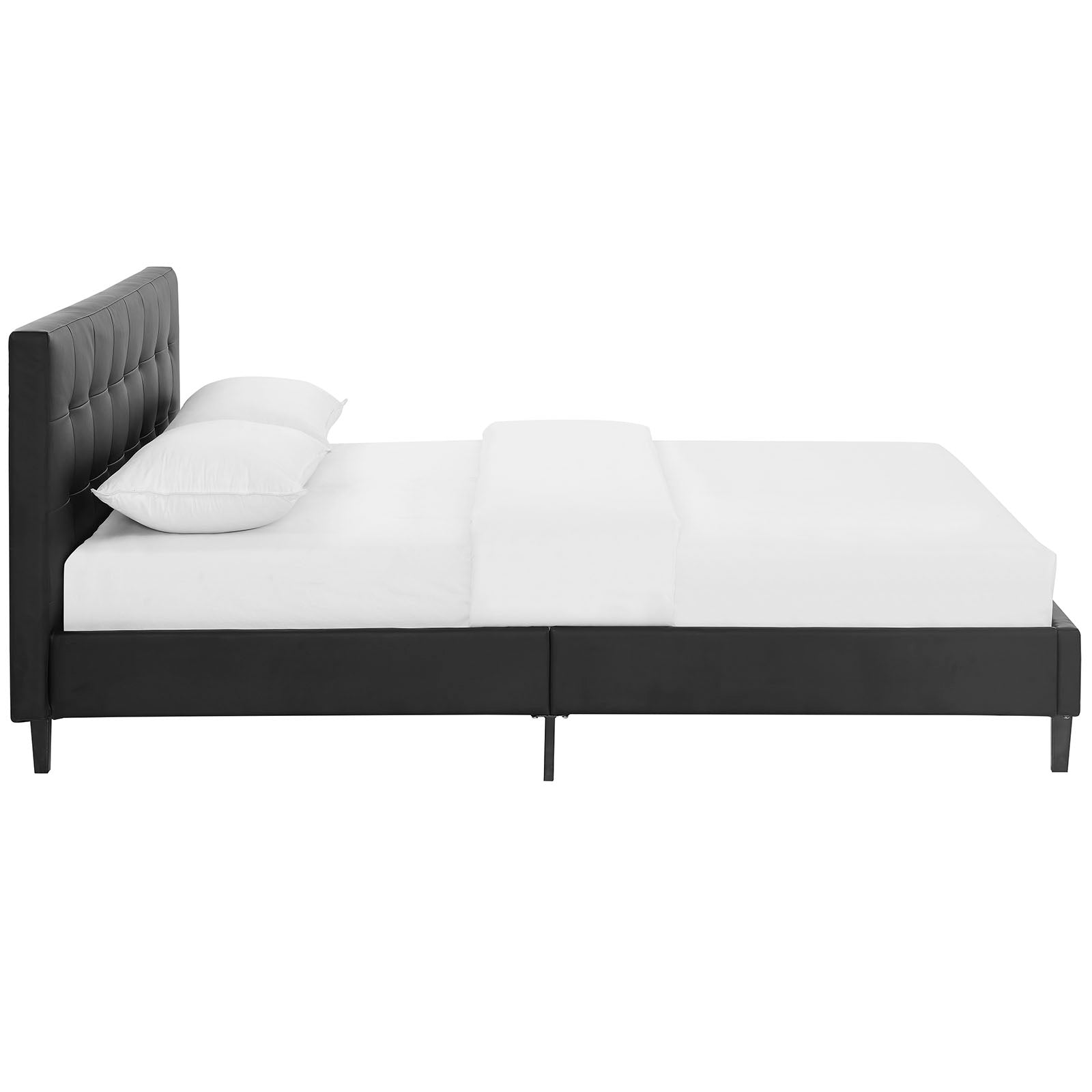 Korra Queen Black Faux Leather Bed – Padded Tufted Headboard Platform