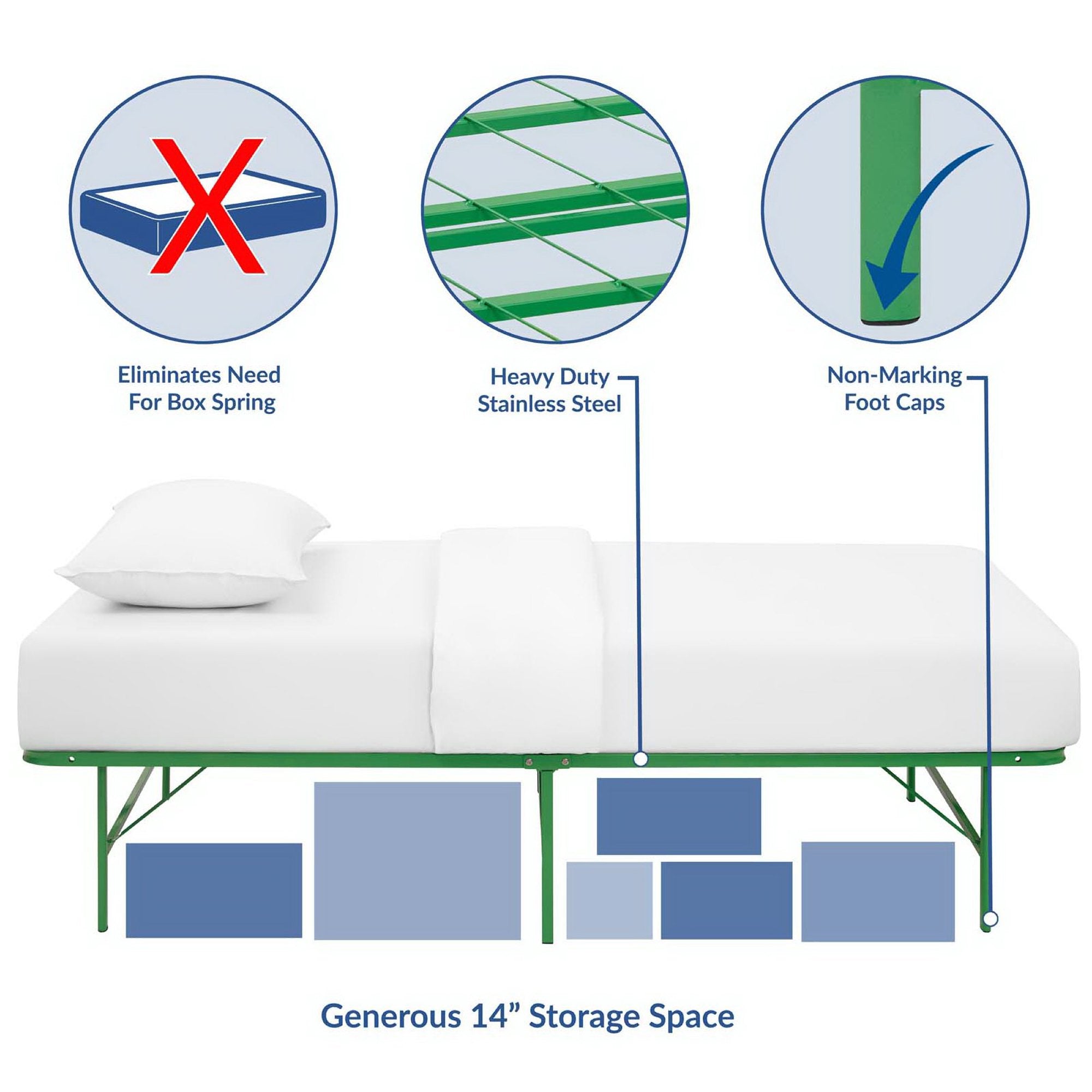 Horizon Stainless Steel Twin Bed Frame, Green