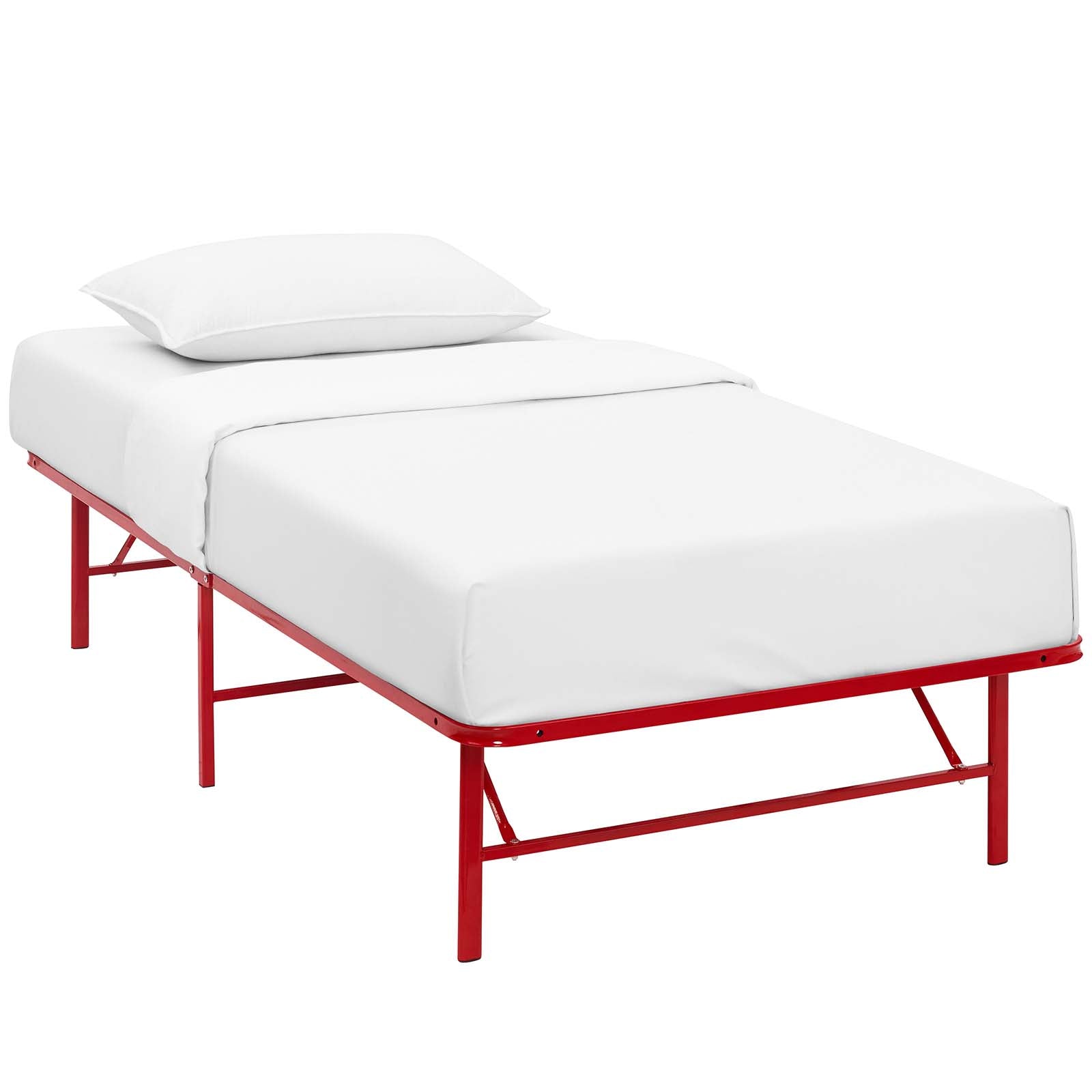 Charis White Twin Platform Bed Frame – No Box Spring Required Steel Construction