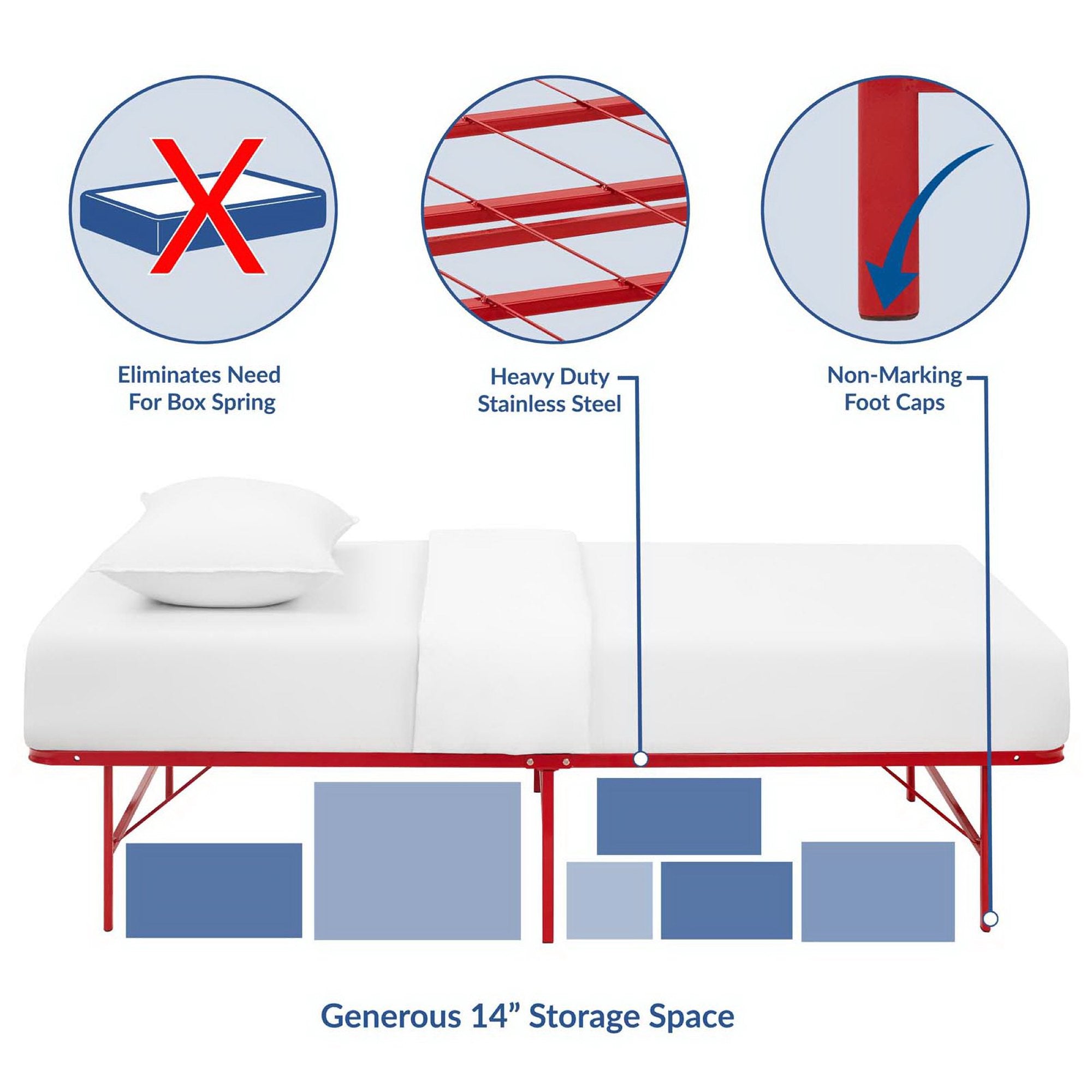 Horizon Stainless Steel Twin Bed Frame, Red