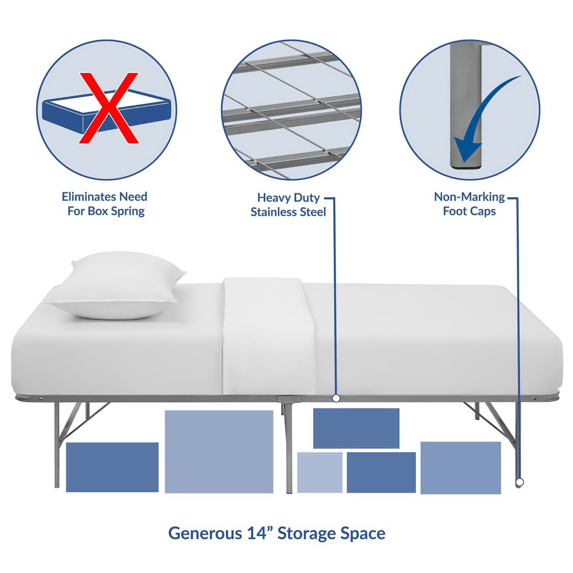 Horizon Stainless Steel Twin Bed Frame, Silver