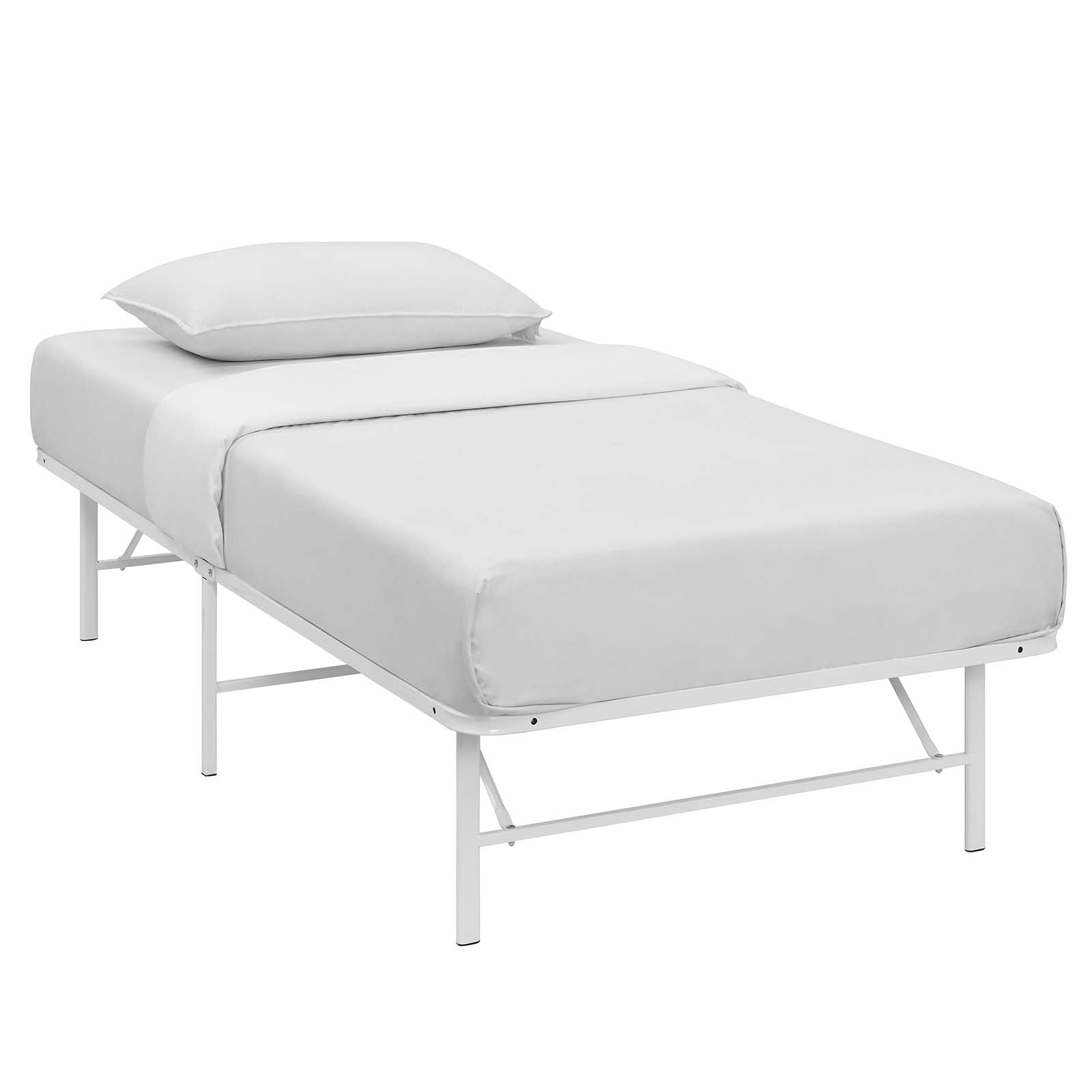 Charis White Twin Platform Bed Frame – No Box Spring Required Steel Construction