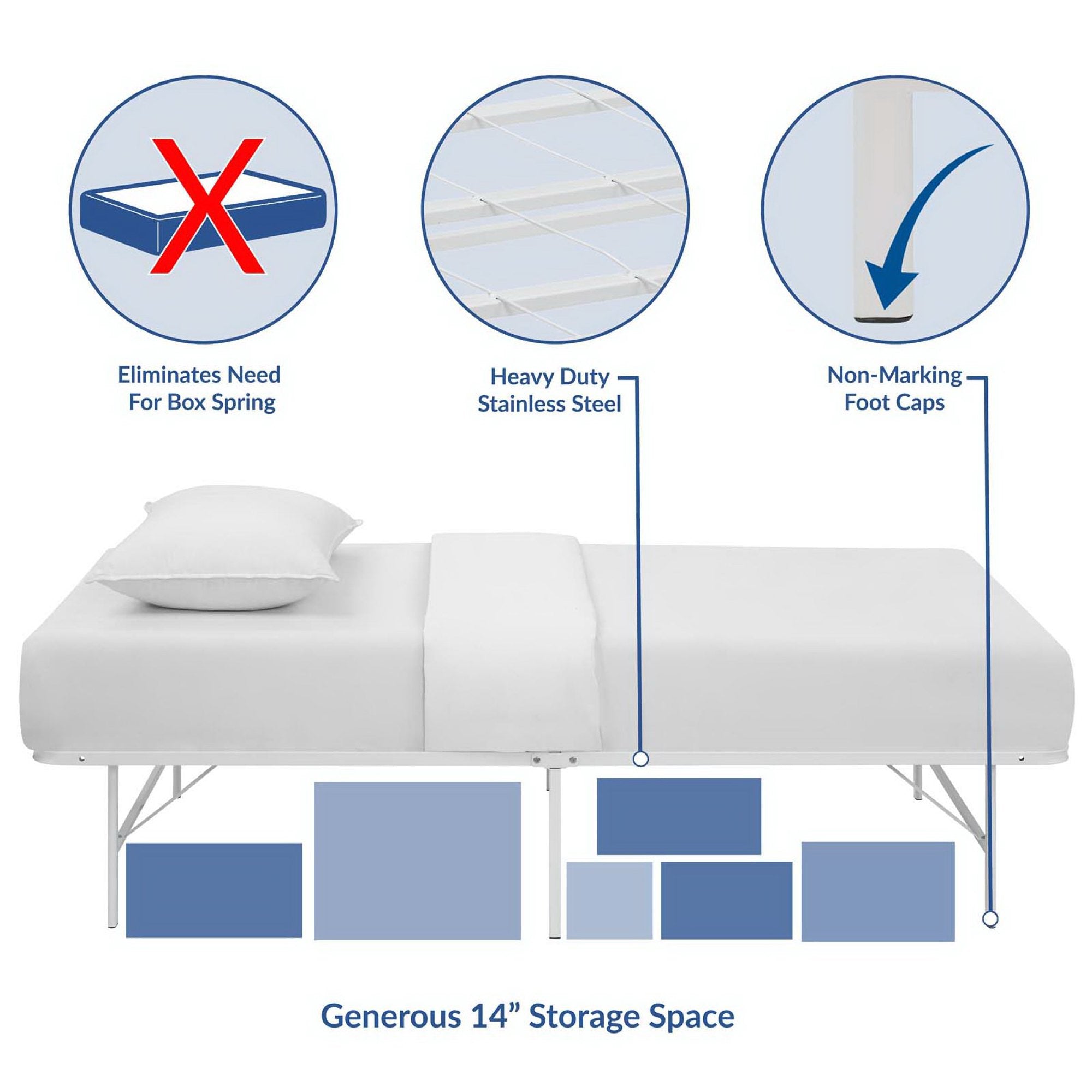 Charis White Twin Platform Bed Frame – No Box Spring Required Steel Construction