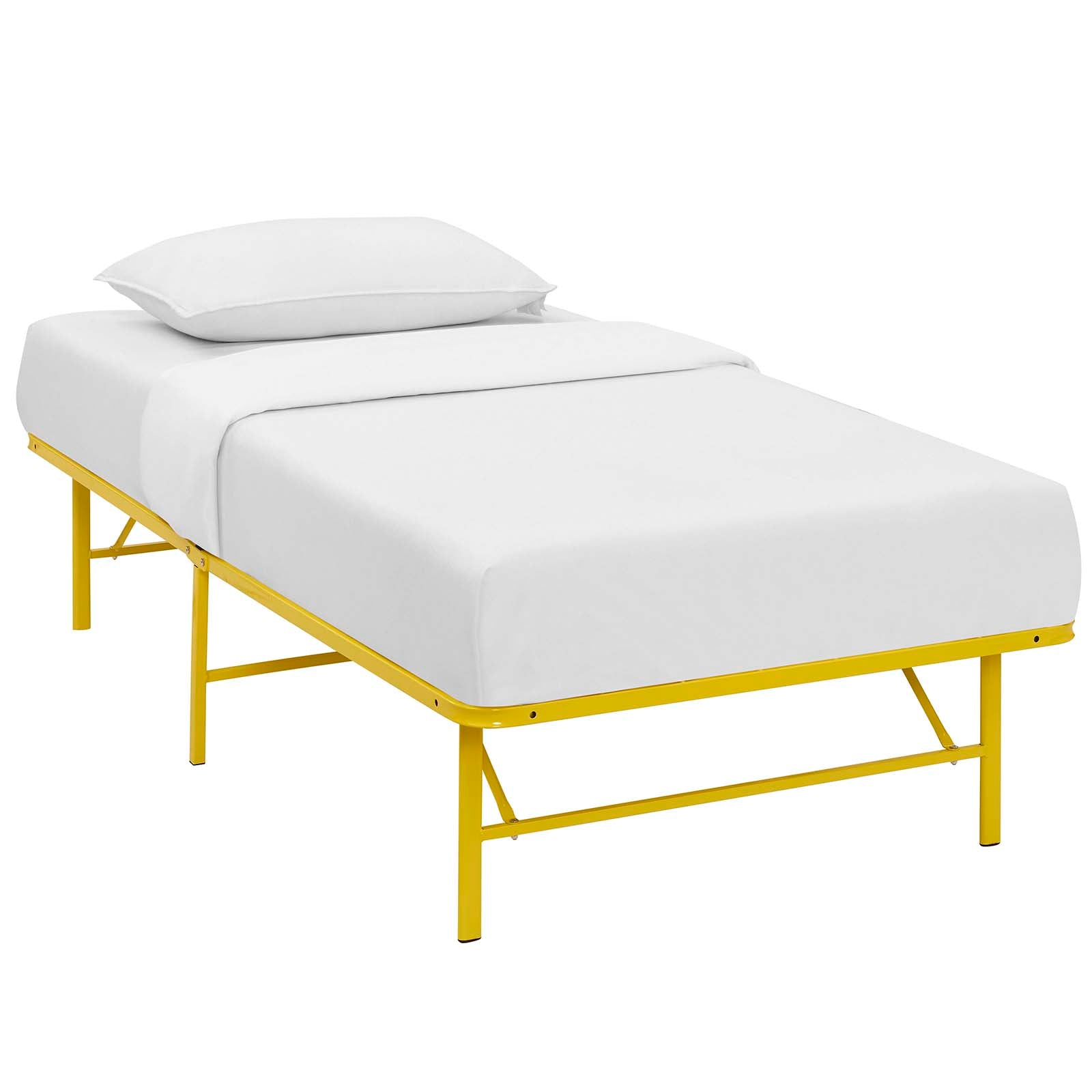 Charis White Twin Platform Bed Frame – No Box Spring Required Steel Construction