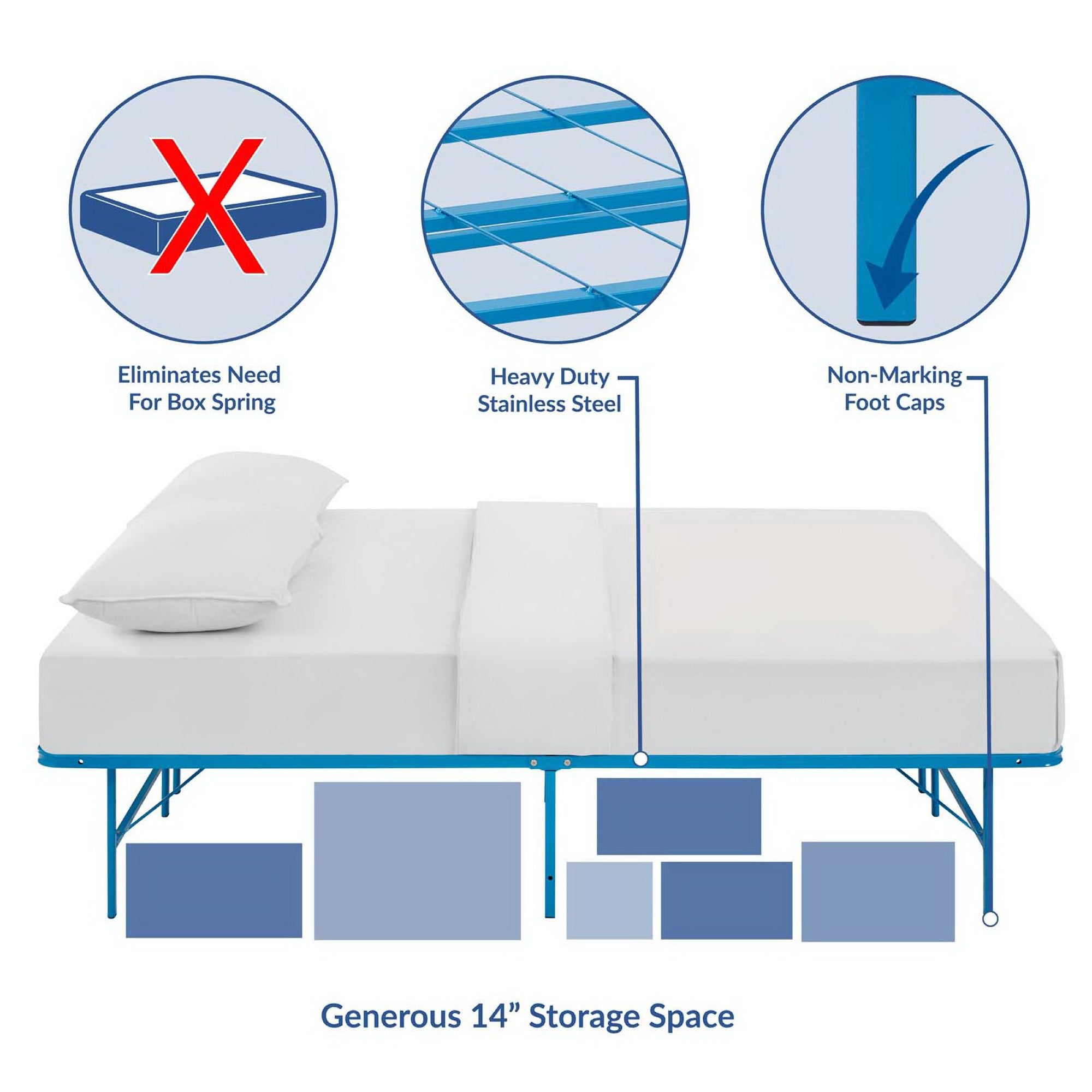Darrow Queen Light Blue Metal Bed Frame – Industrial Modern Design