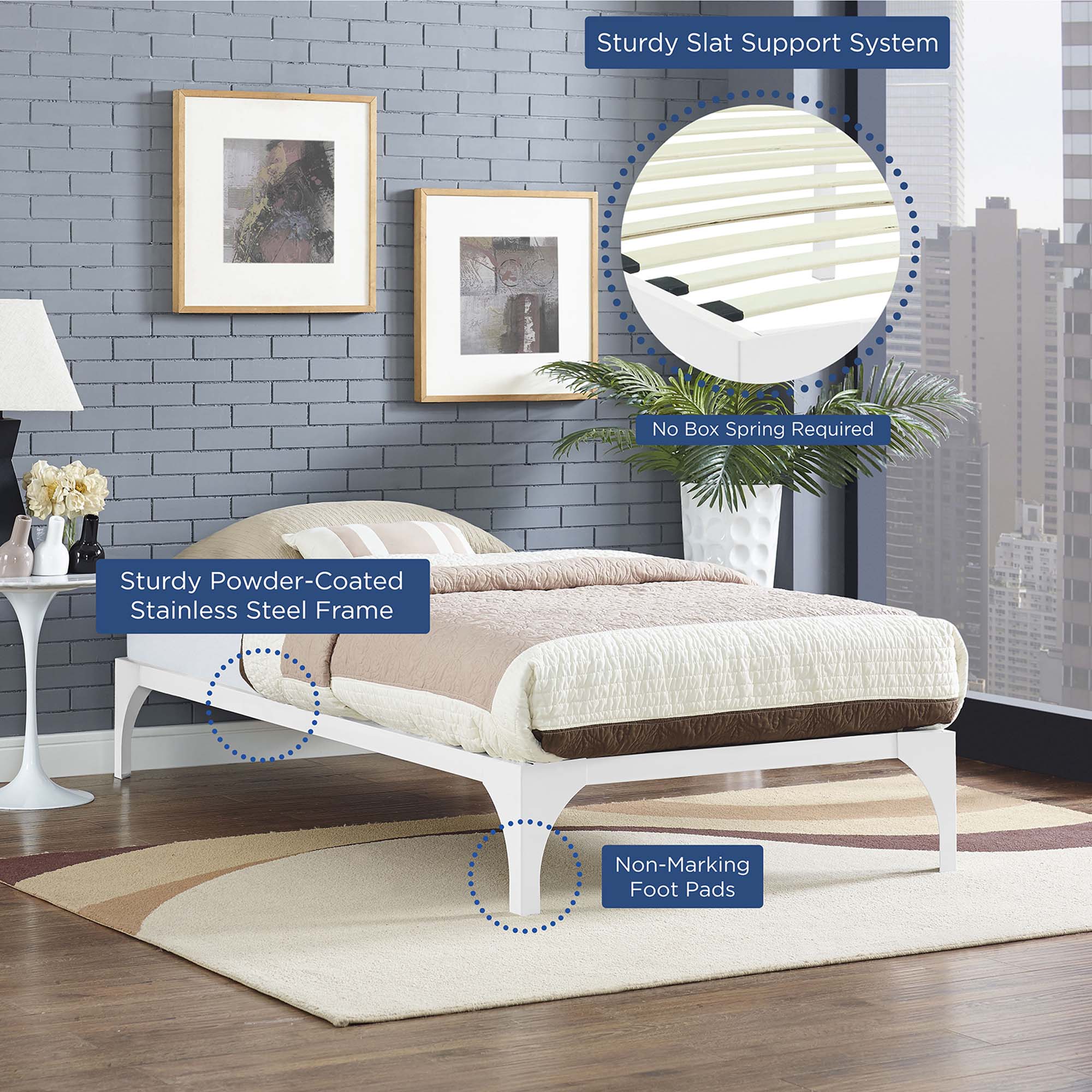 Revive Twin Steel Platform Bed Modern Minimalist Frame with Wood Slats