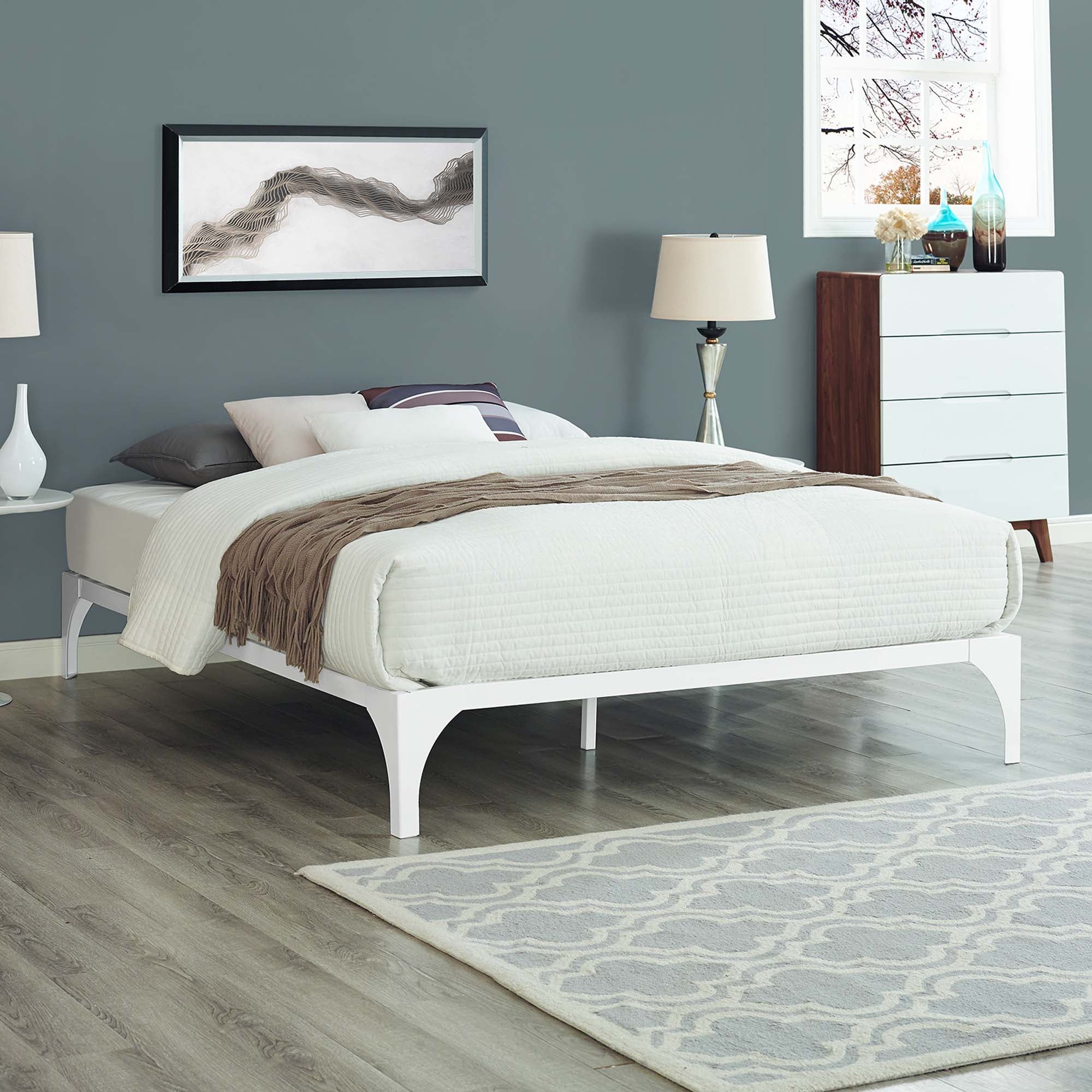 Blen White King Minimalist Bed Frame – No Box Spring Required Steel Platform