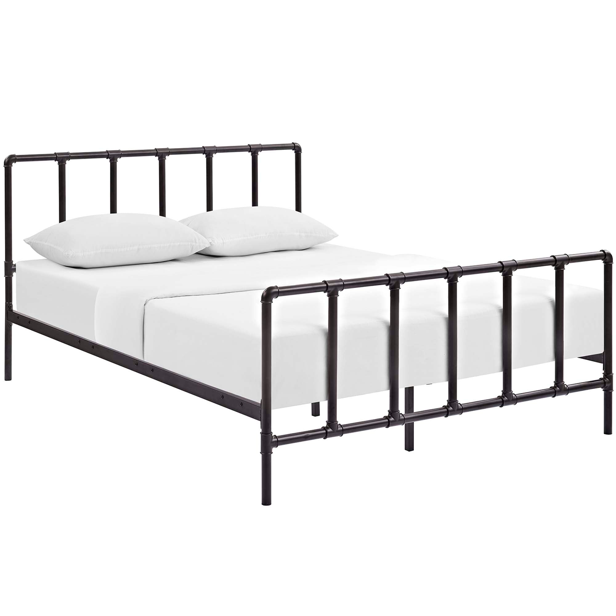 Kobutsu Grey Queen Industrial Platform Bed Steel Frame with Headboard