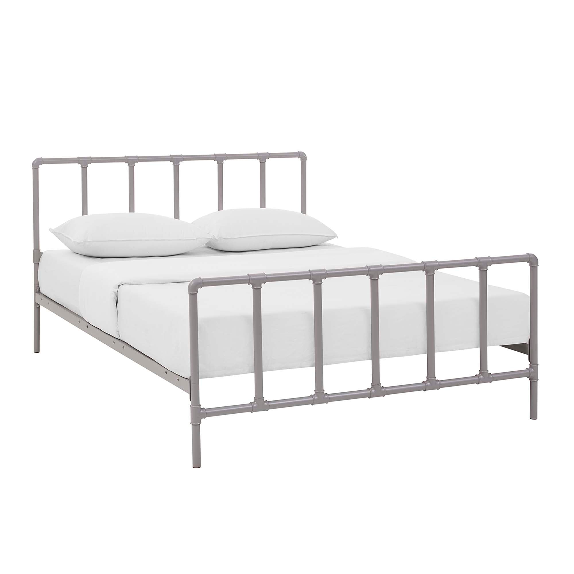 Kobutsu Grey Queen Industrial Platform Bed – Steel Frame with Headboard