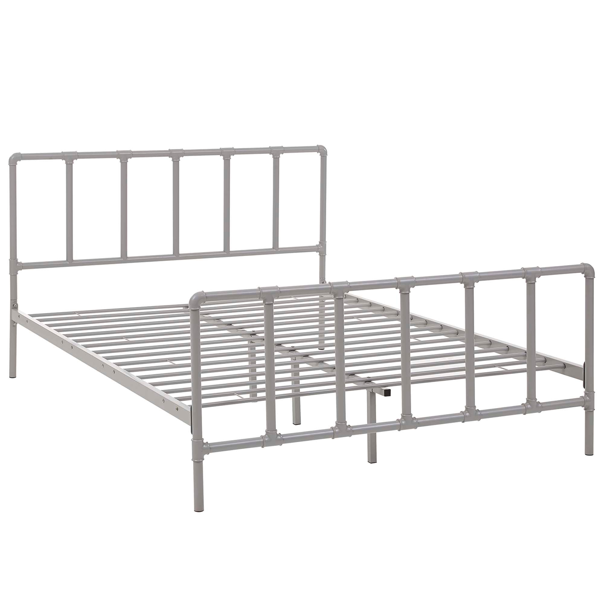 Kobutsu Grey Queen Industrial Platform Bed Steel Frame with Headboard