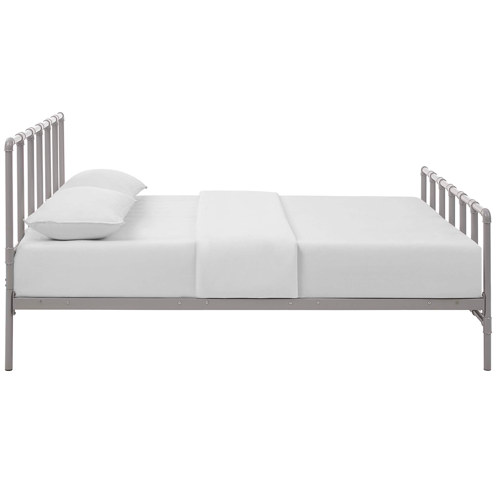 Kobutsu Grey Queen Industrial Platform Bed – Steel Frame with Headboard