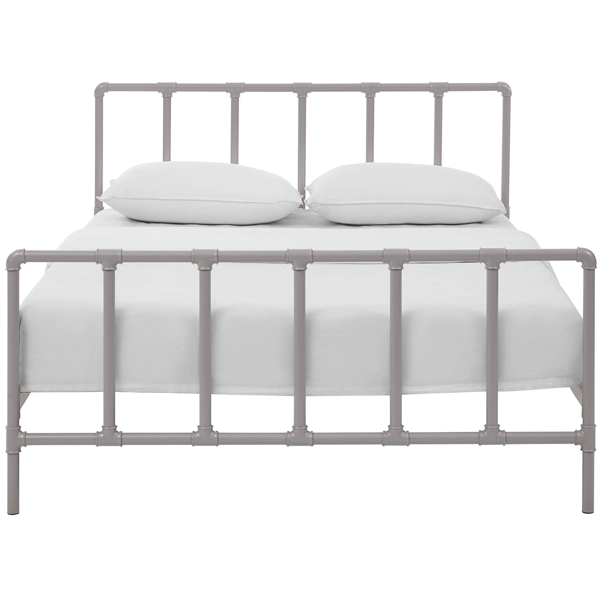 Kobutsu Grey Queen Industrial Platform Bed Steel Frame with Headboard
