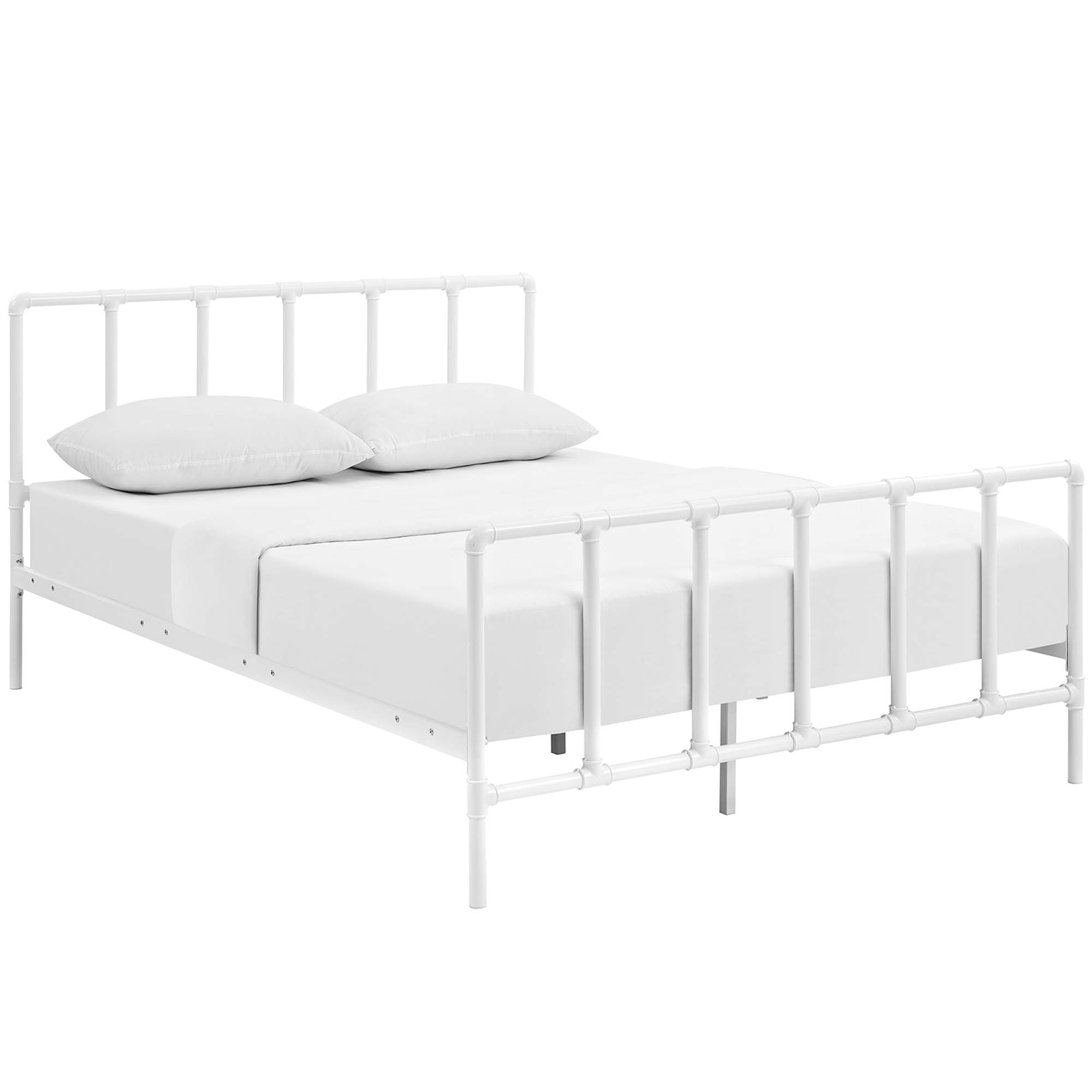 Kobutsu Grey Queen Industrial Platform Bed – Steel Frame with Headboard