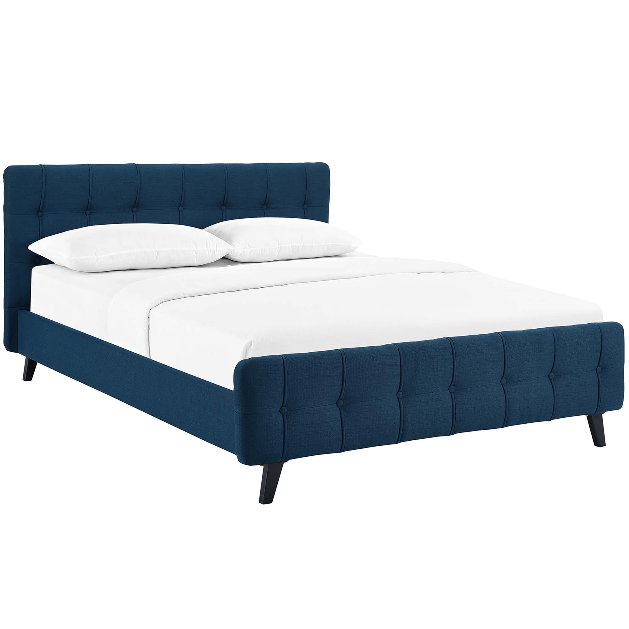 Ollwyn Azure Queen Polyester Platform Bed – Modern Tufted Headboard Design