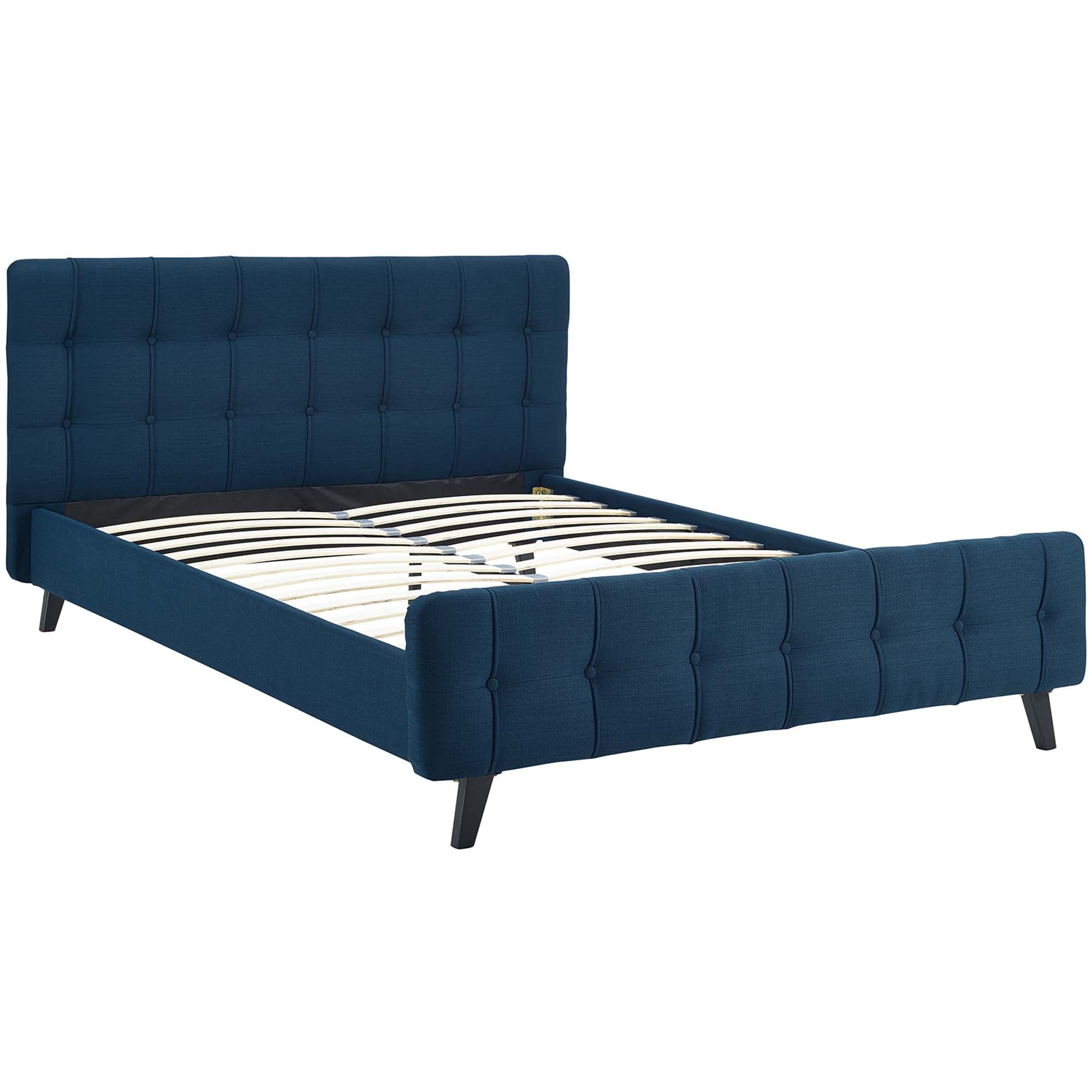 Ollwyn Azure Queen Polyester Platform Bed – Modern Tufted Headboard Design