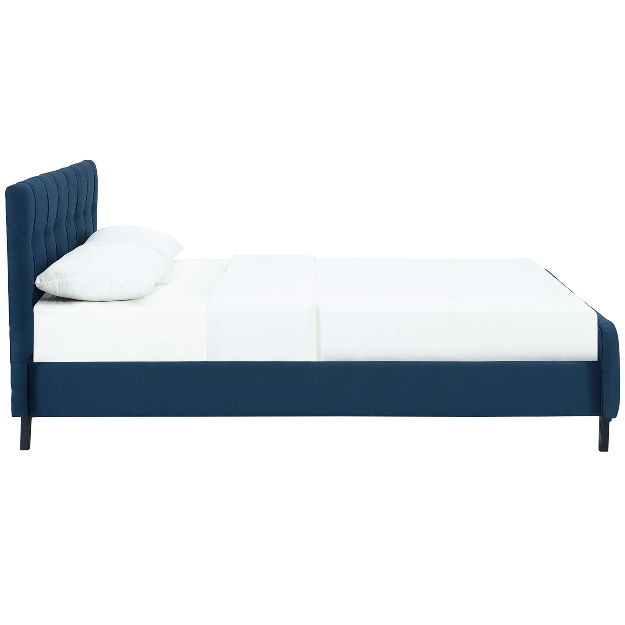 Ollwyn Azure Queen Polyester Platform Bed – Modern Tufted Headboard Design