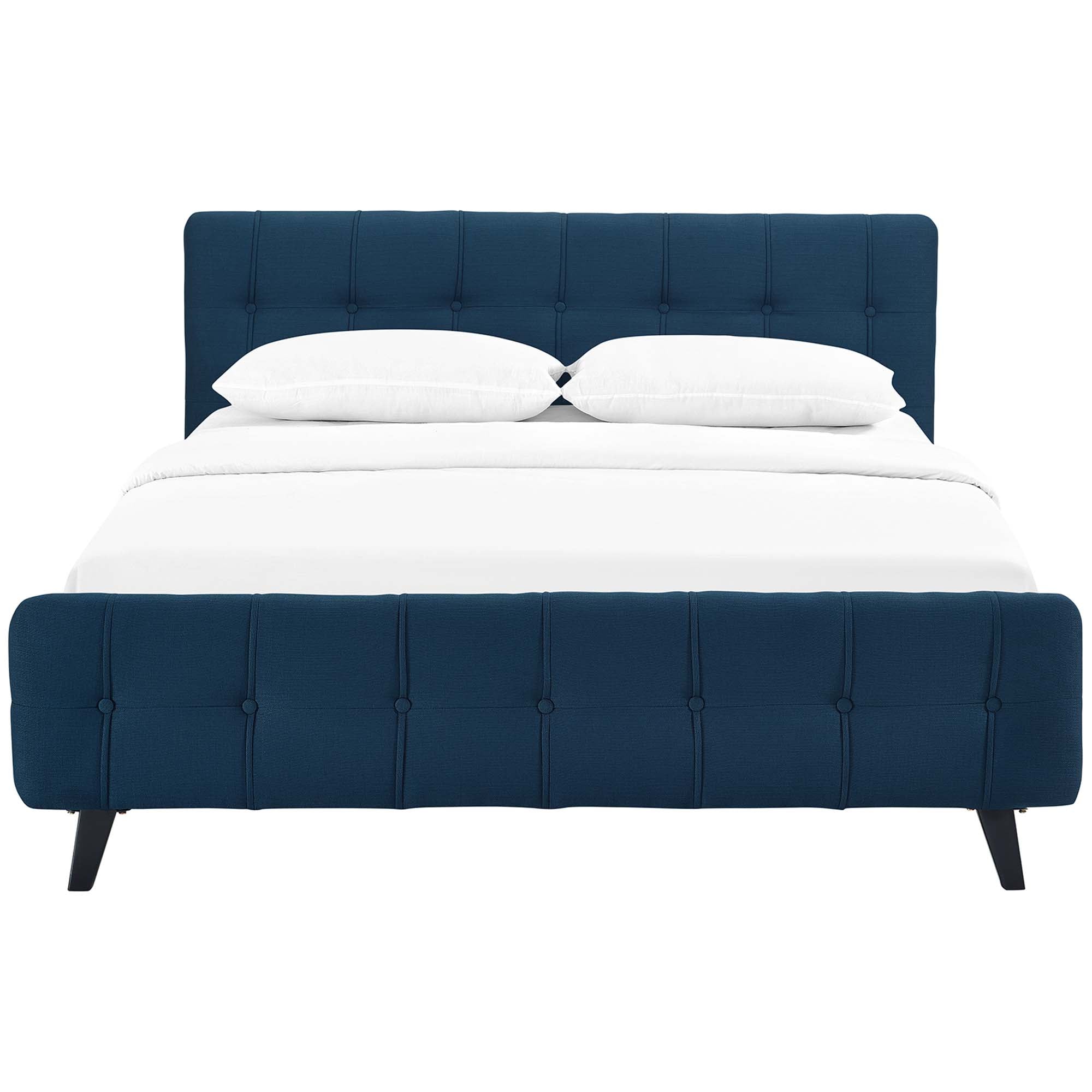 Ollwyn Azure Queen Polyester Platform Bed – Modern Tufted Headboard Design