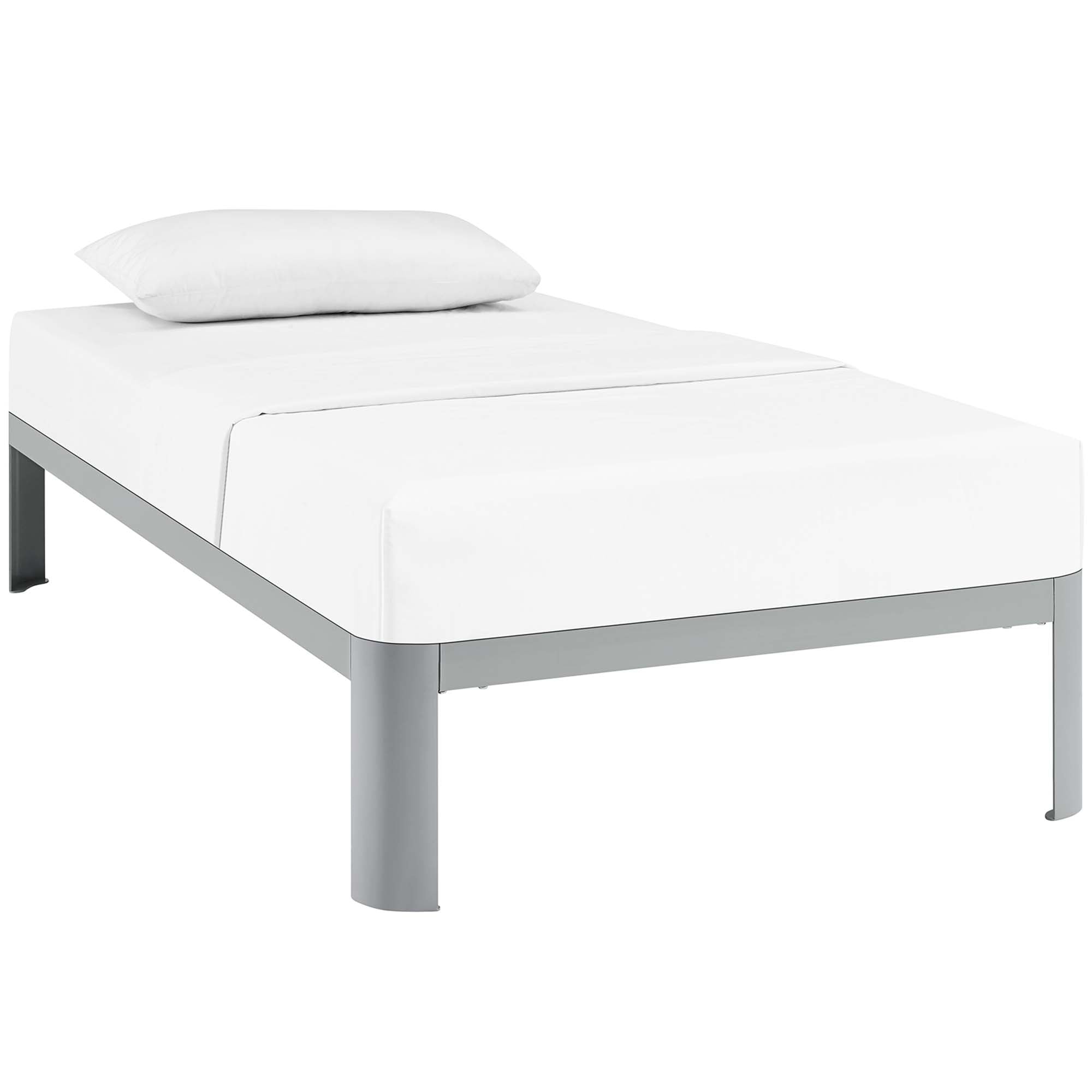 Torrence Twin Size Platform Bed Frame – Steel & Wood Slat Grey Design