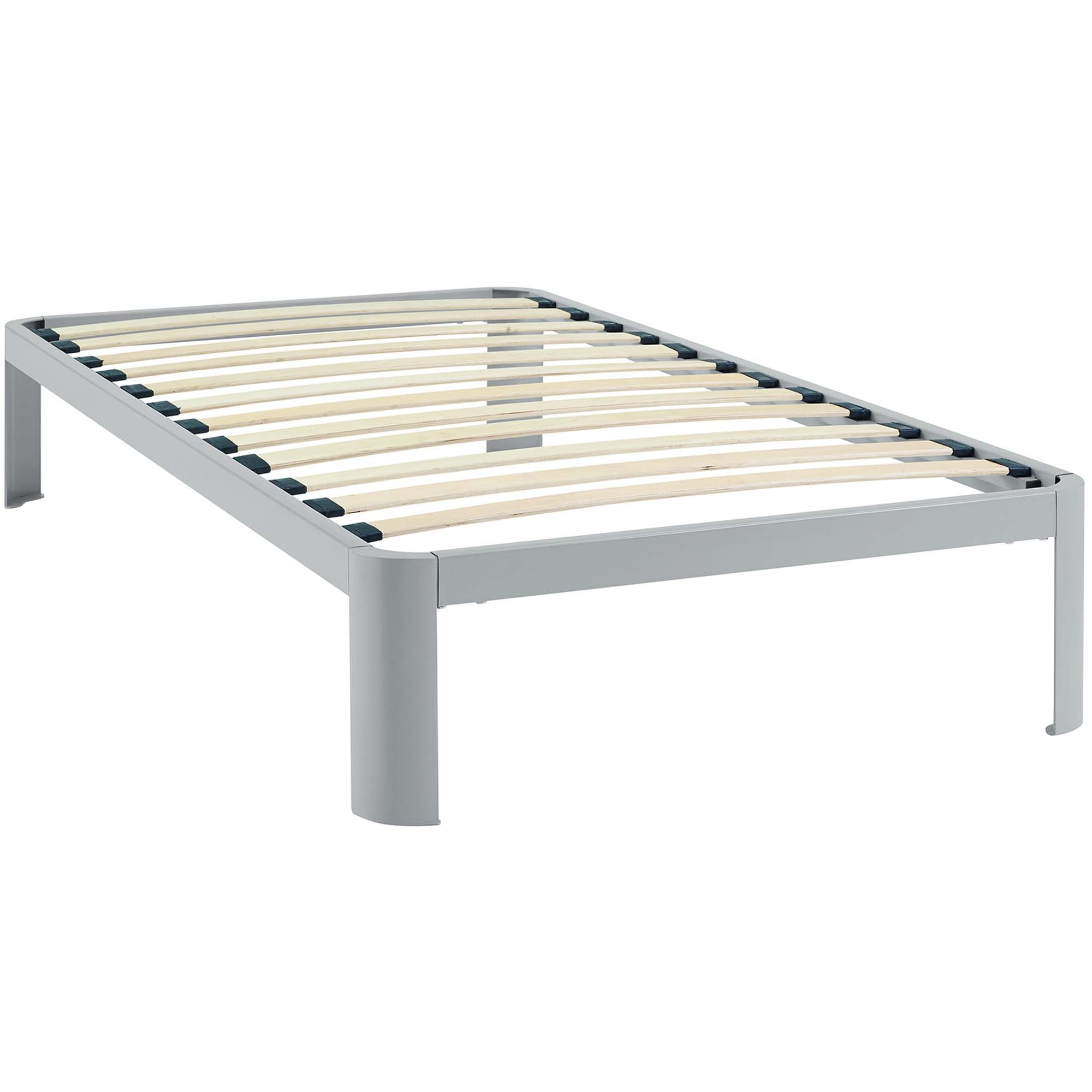 Torrence Twin Size Platform Bed Frame – Steel & Wood Slat Grey Design