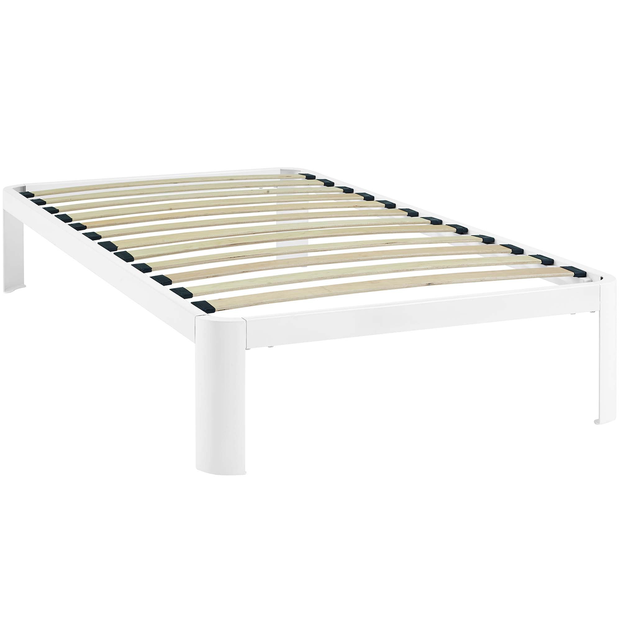 Torrence Twin Size Platform Bed Frame – Steel & Wood Slat Grey Design