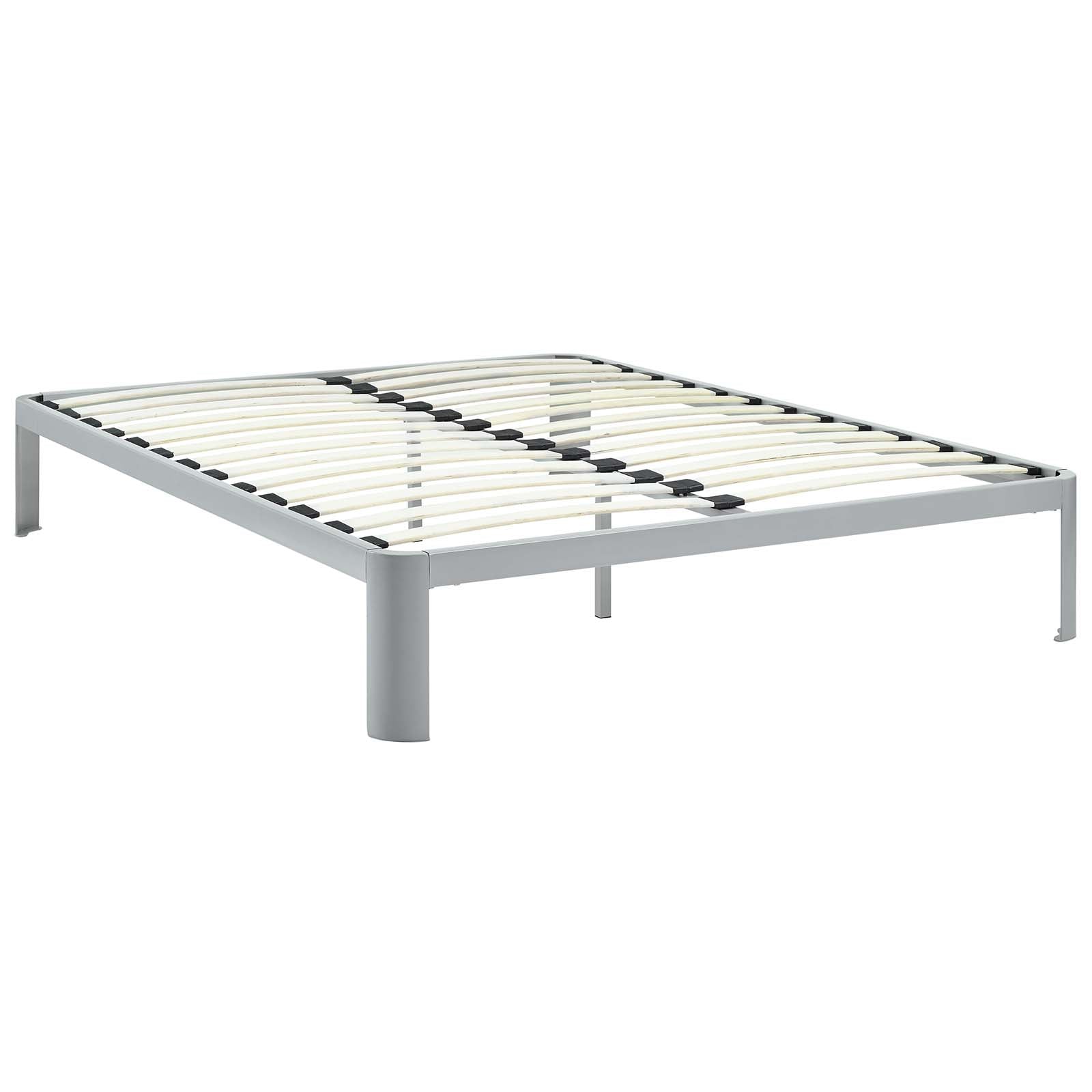 Ulden Grey King Metal Platform Bed – No Box Spring Required with Wood Support