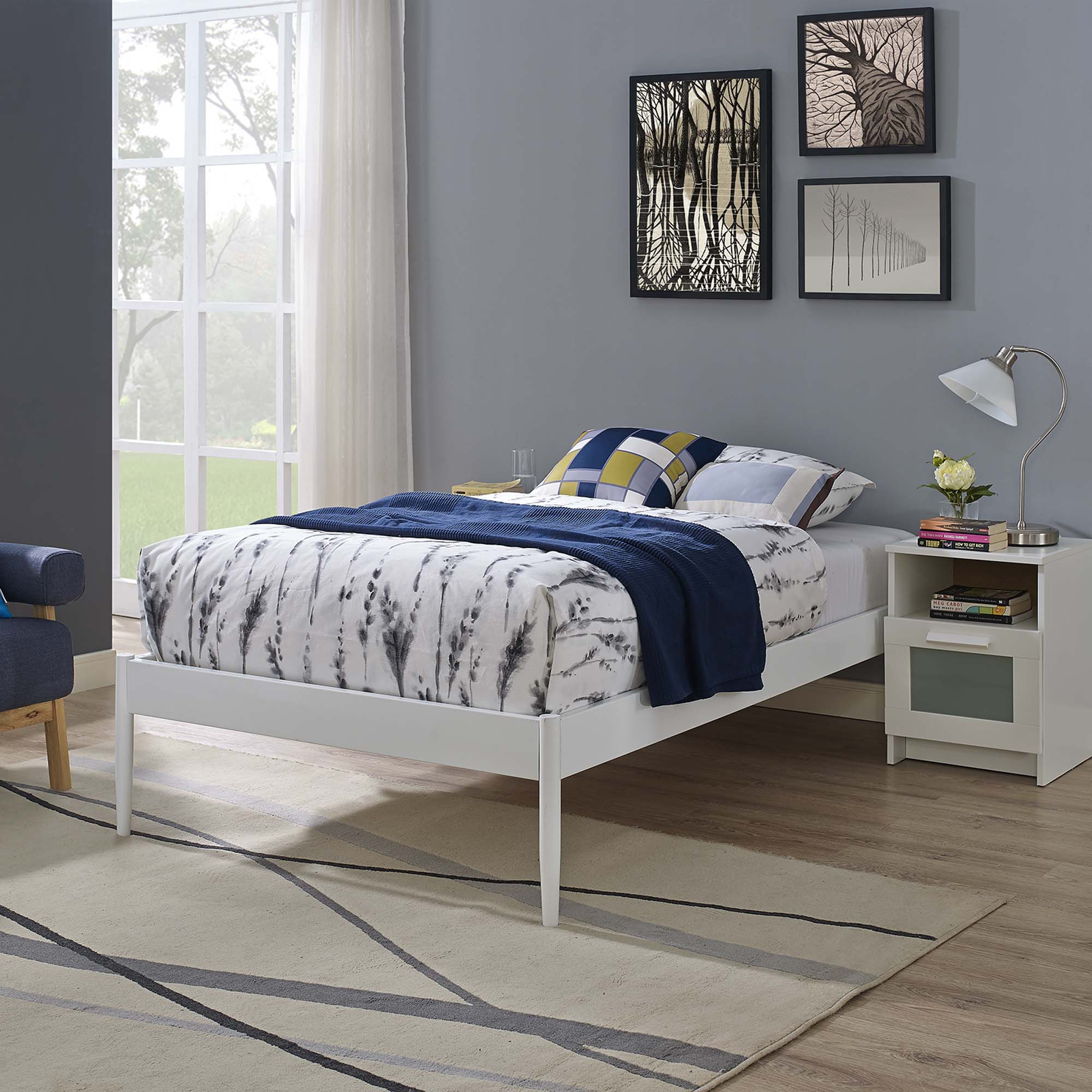 Praire Twin White Platform Bed Frame No Box Spring Needed