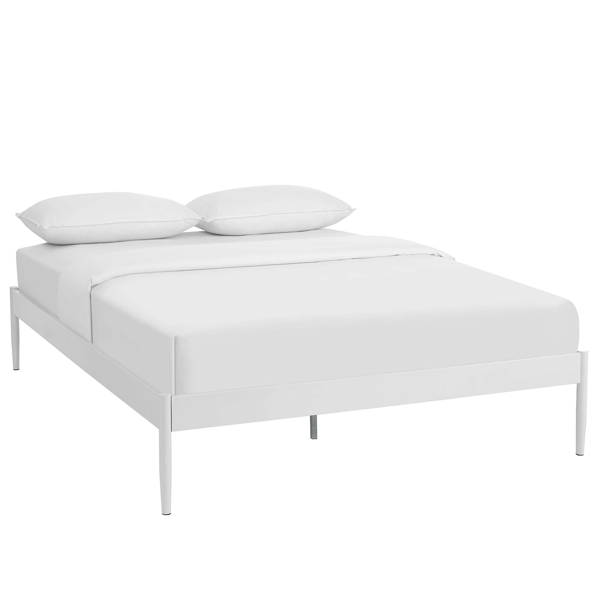Xolyn Queen Modern Platform Bed Frame White Finish Heavy Duty Support