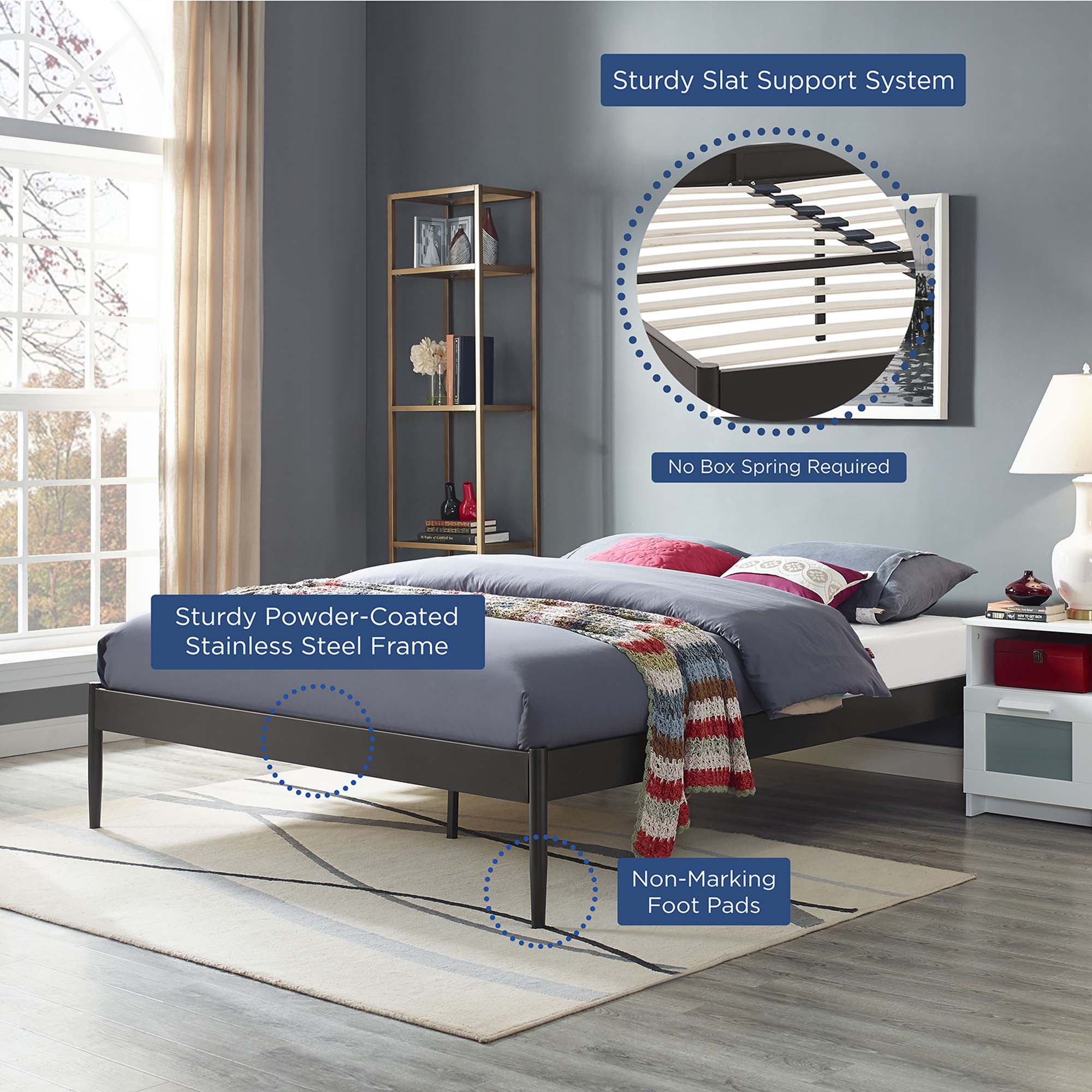 Birch King Wood Platform Bed Frame – Minimalist Design with Tapered Legs