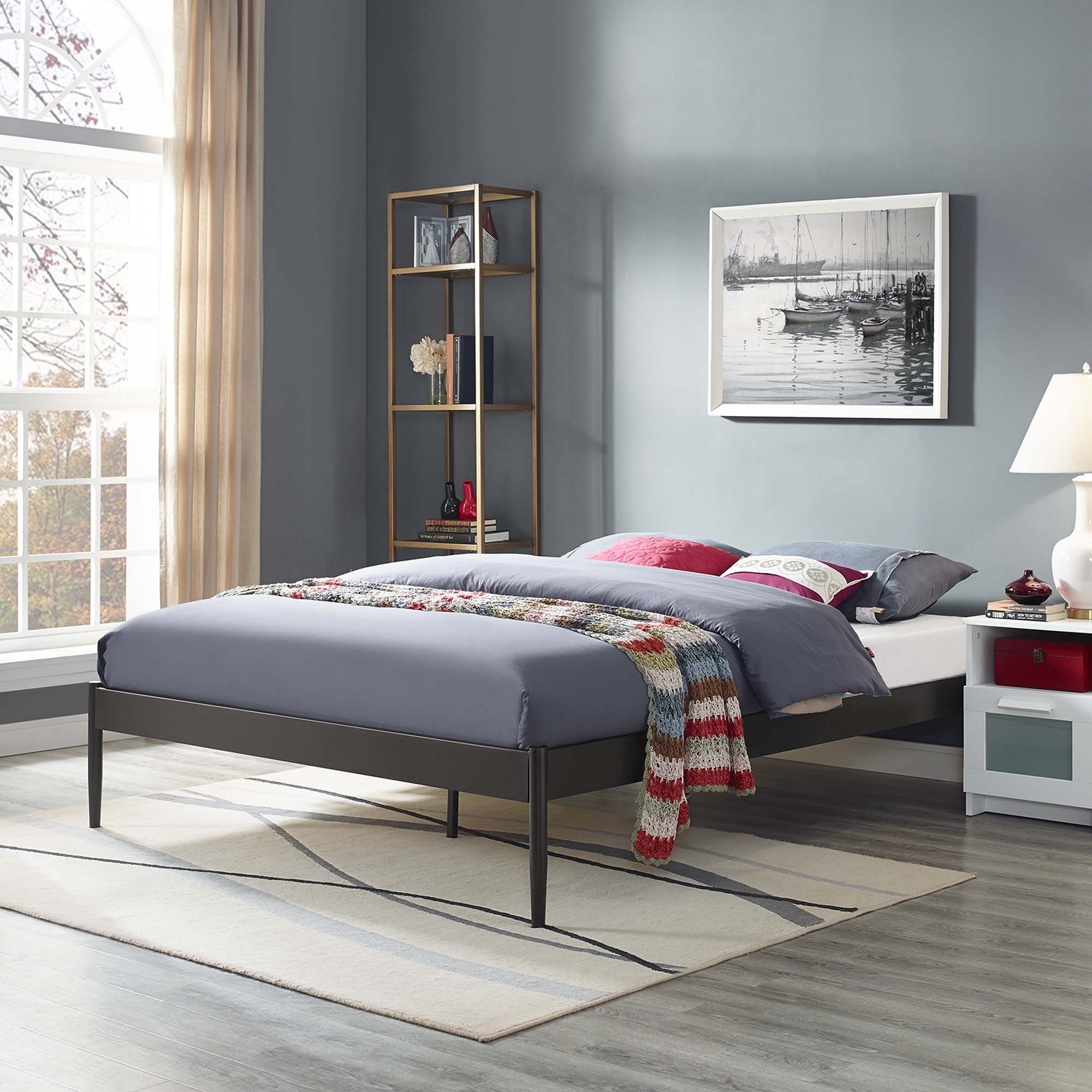 Birch King Wood Platform Bed Frame Minimalist Design with Tapered Legs