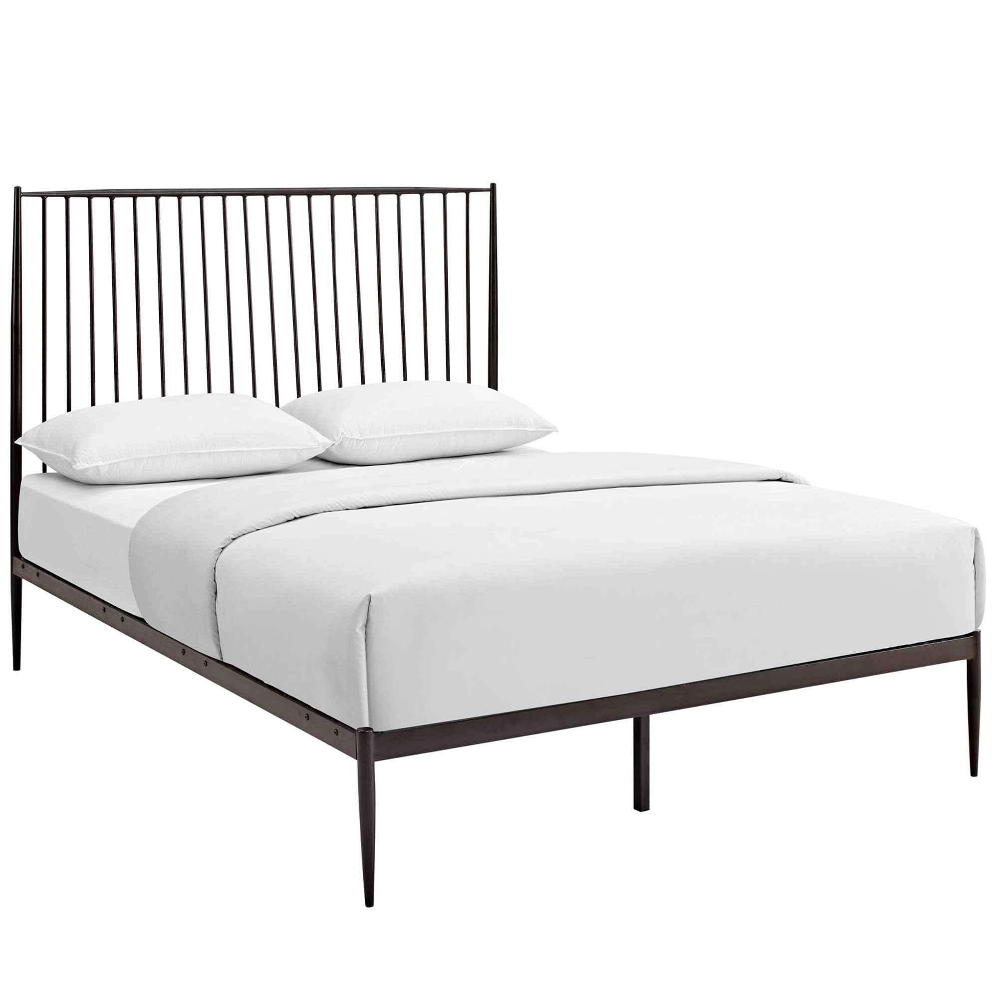 Menken White Queen Metal Platform Bed – Reinforced Center Beam Support