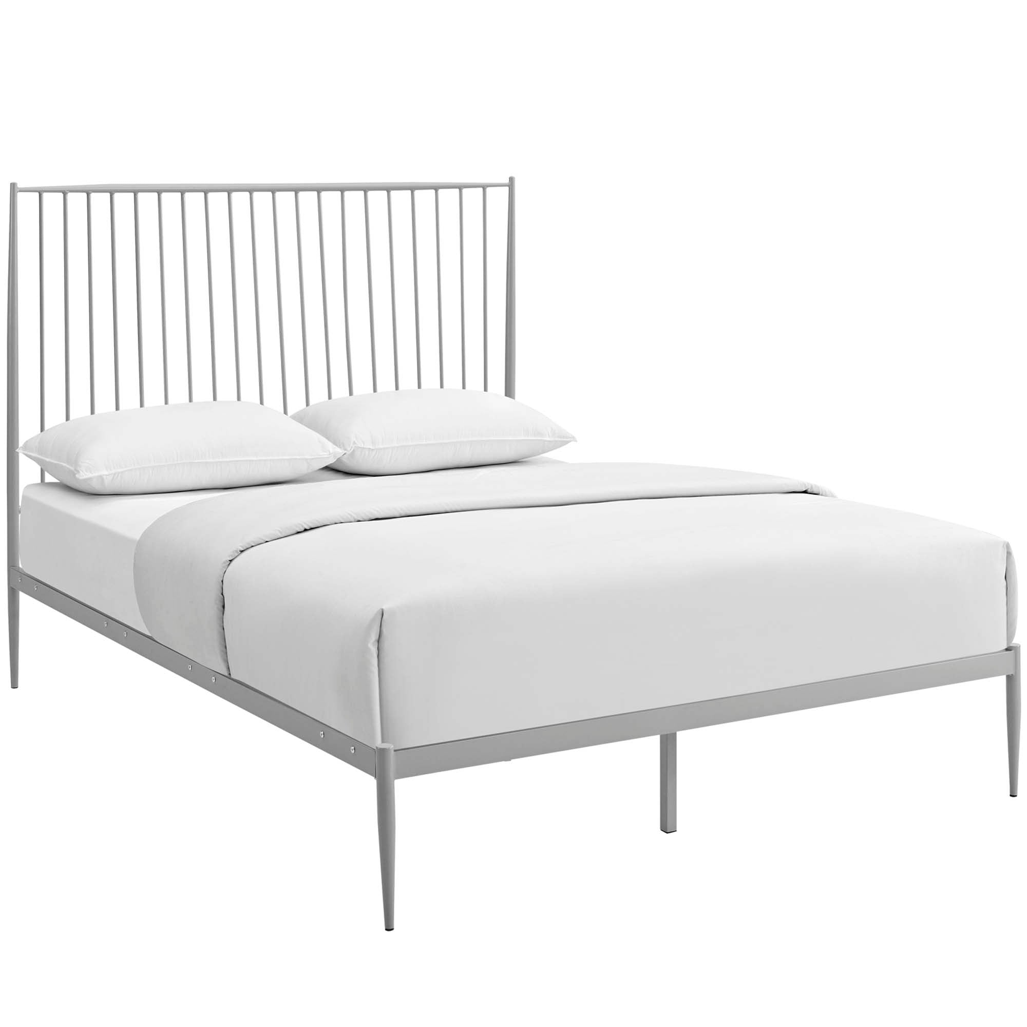 Menken White Queen Metal Platform Bed – Reinforced Center Beam Support