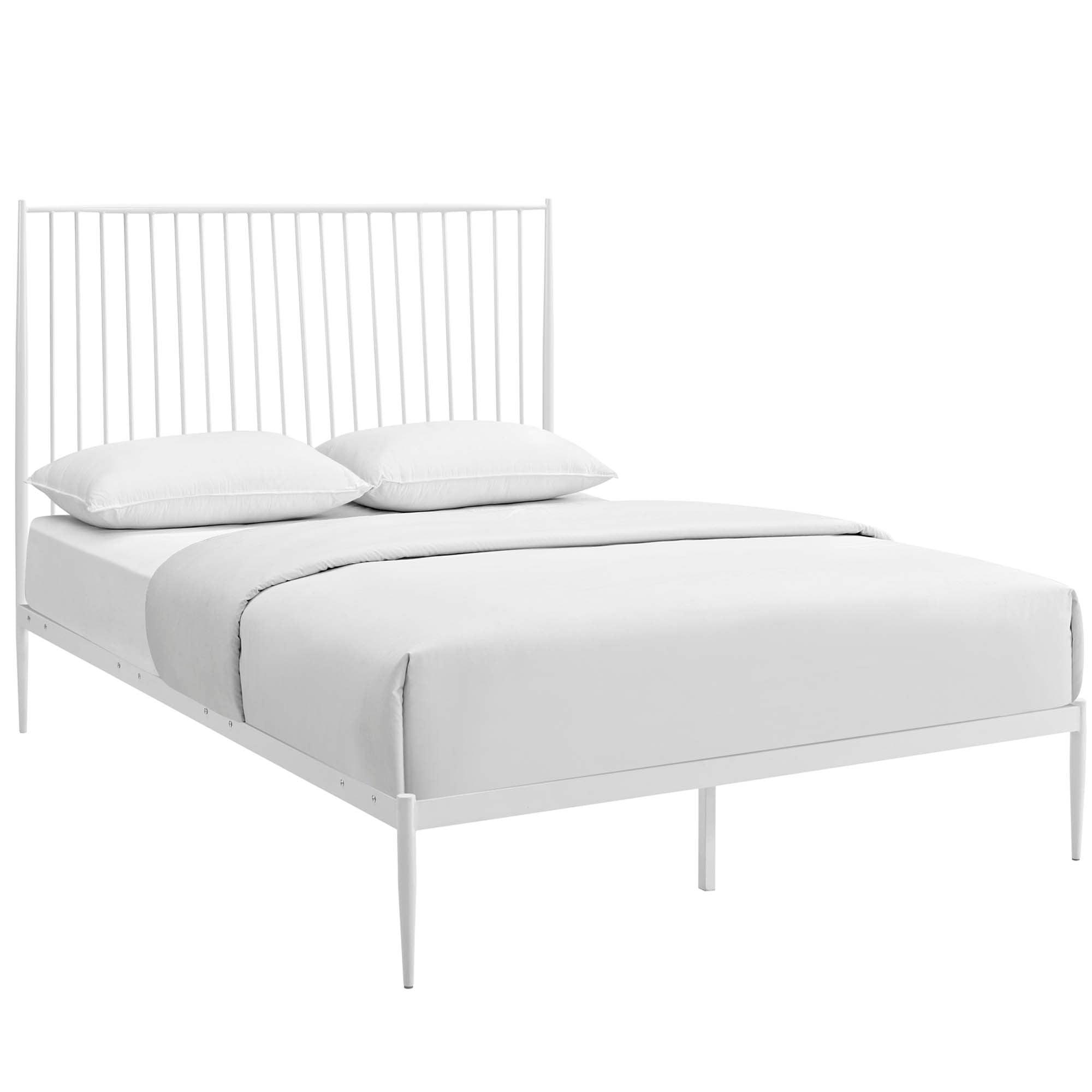 Menken White Queen Metal Platform Bed – Reinforced Center Beam Support