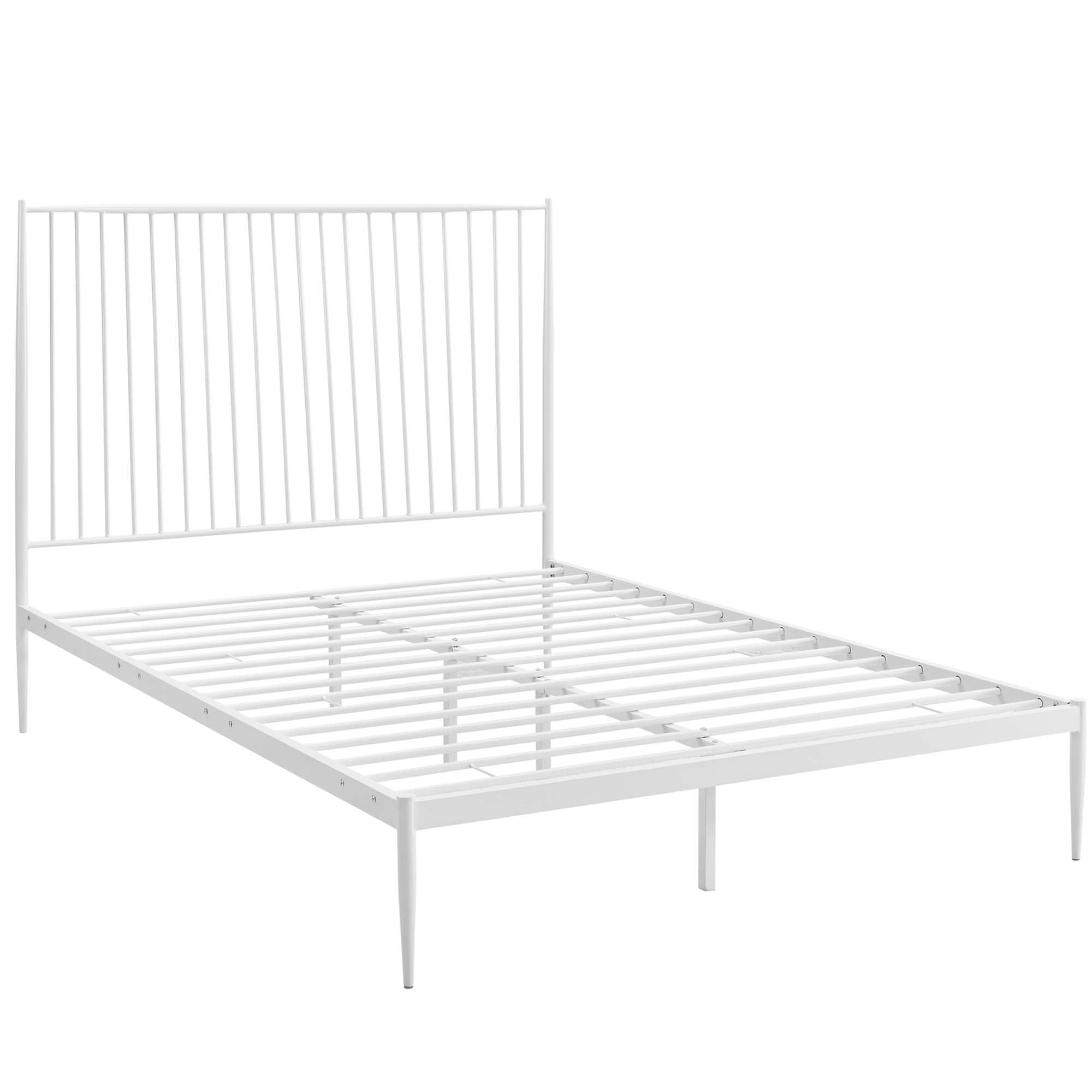 Menken White Queen Metal Platform Bed – Reinforced Center Beam Support