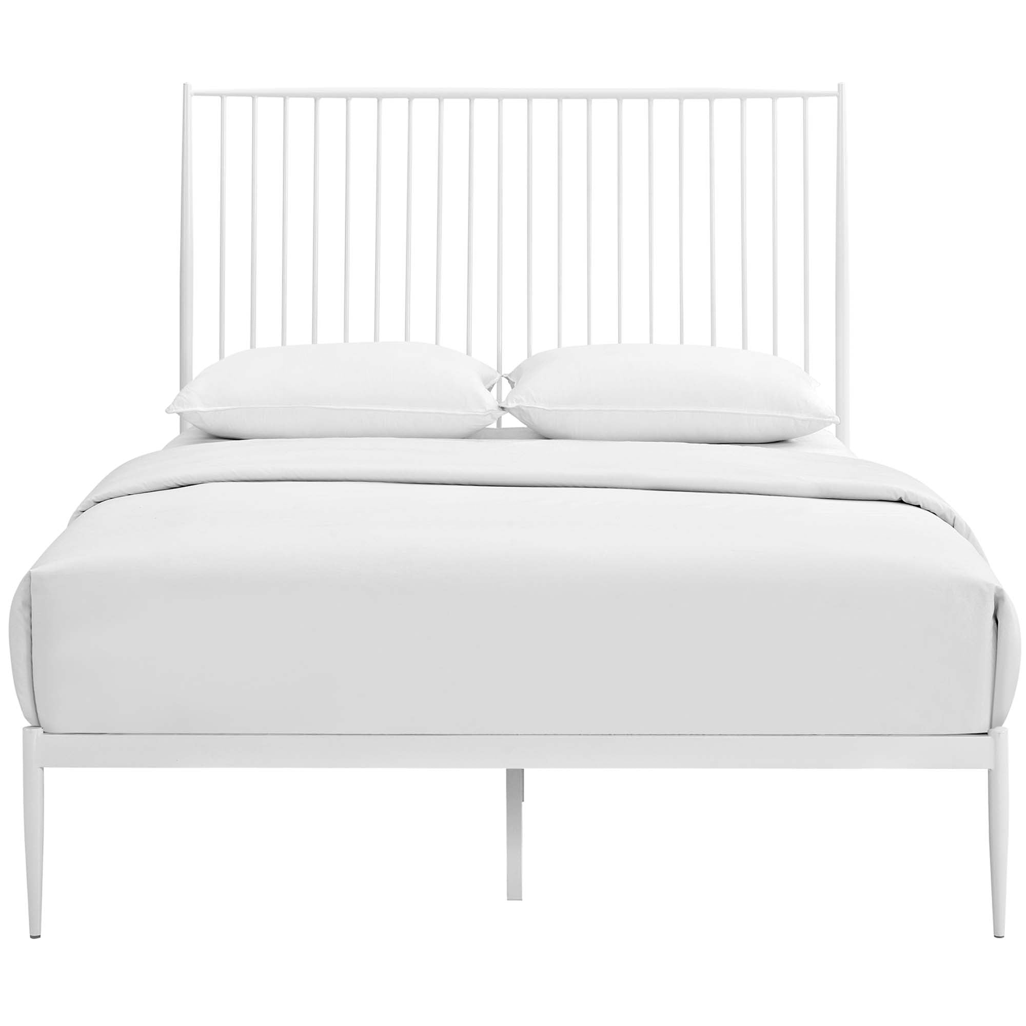 Menken White Queen Metal Platform Bed – Reinforced Center Beam Support