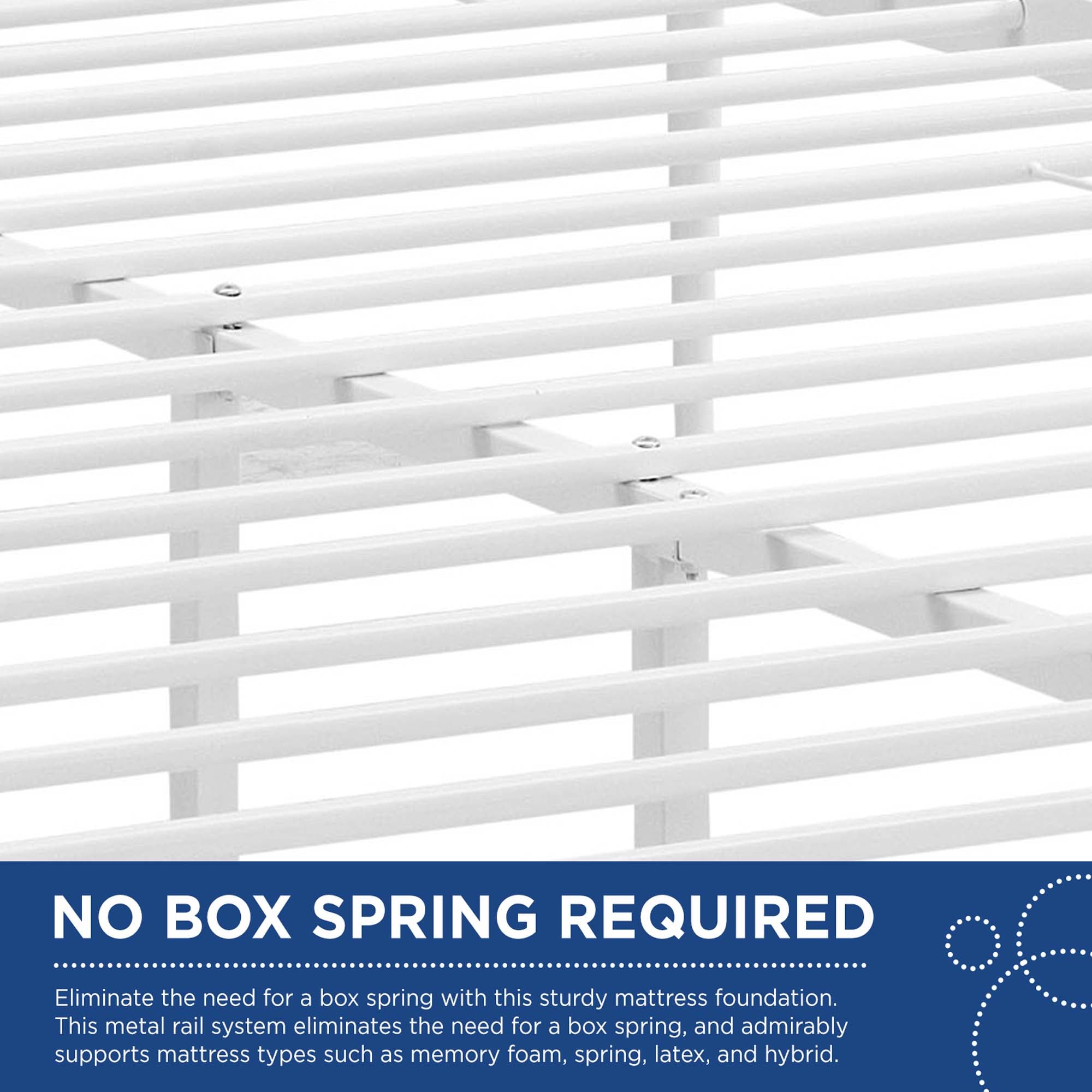 Menken White Queen Metal Platform Bed – Reinforced Center Beam Support