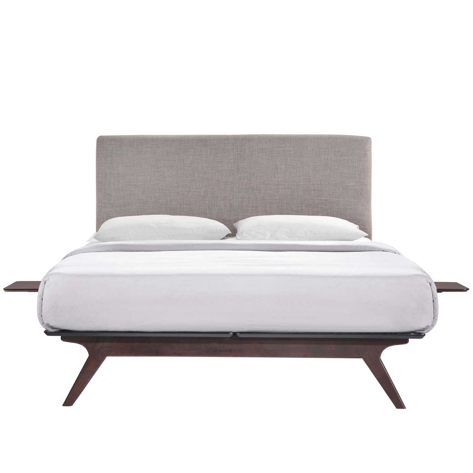 Xavrin Full Cappuccino Grey MDF Platform Bedroom Set – 3-Piece with Upholstered Headboard
