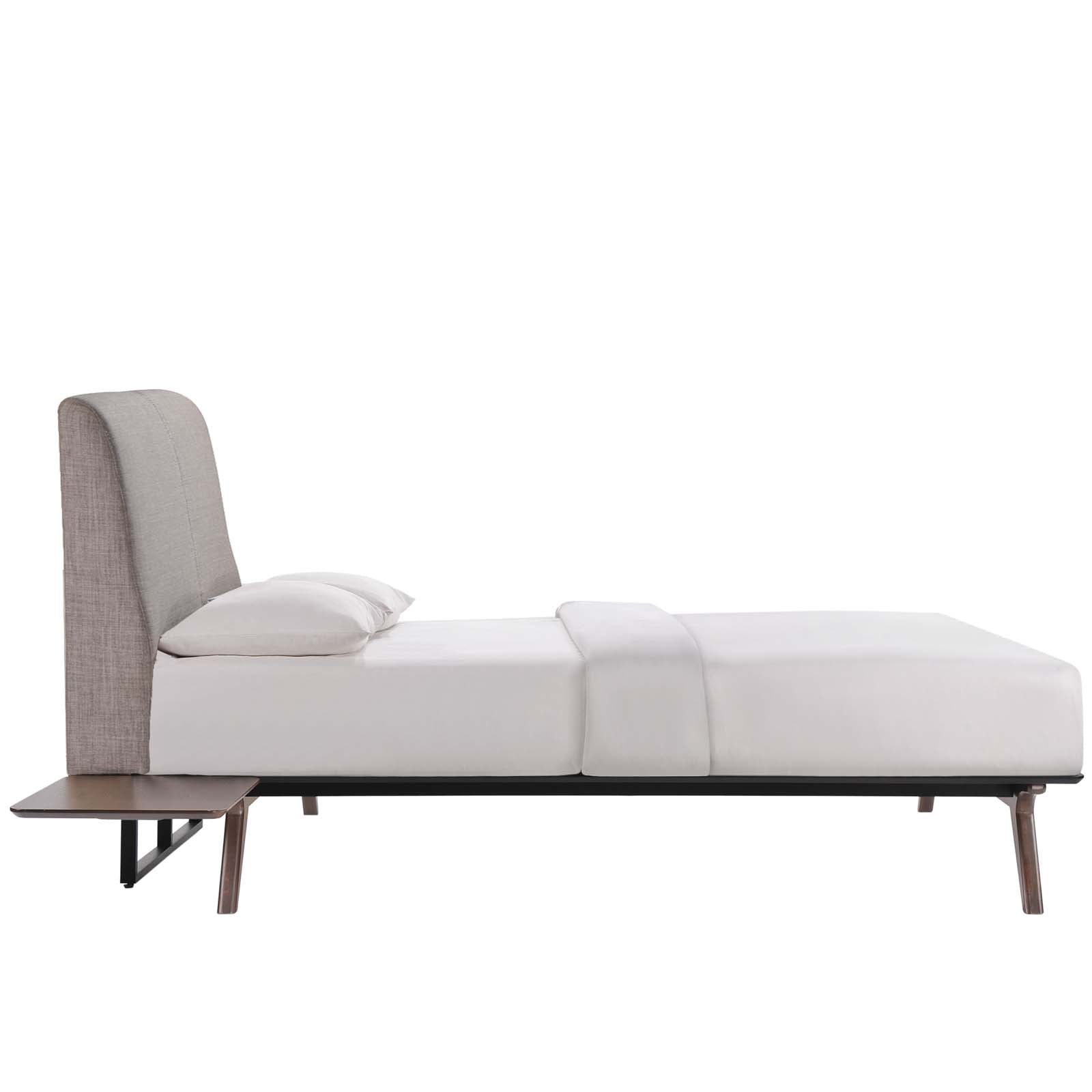 Xavrin Full Cappuccino Grey MDF Platform Bedroom Set – 3-Piece with Upholstered Headboard