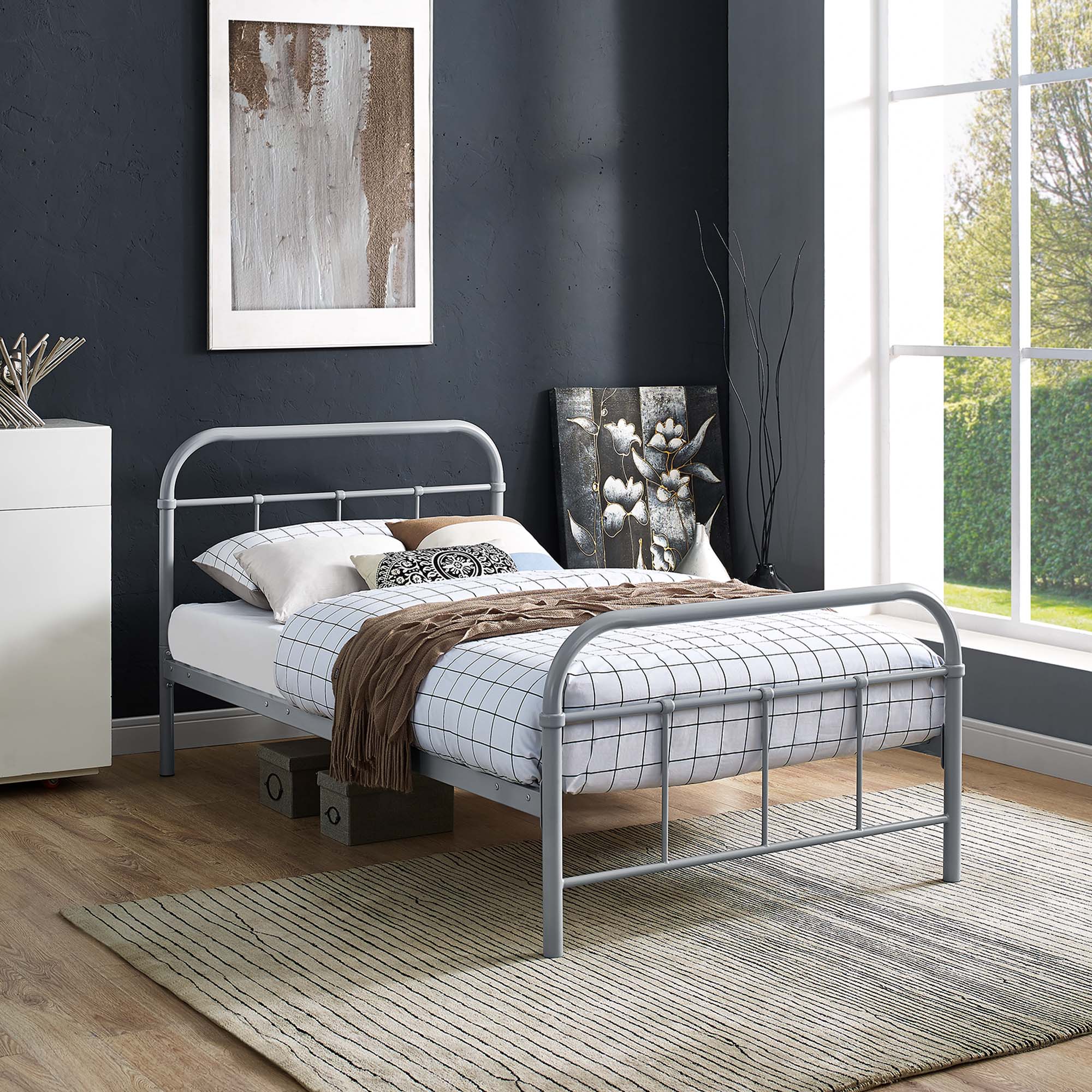 Drift Twin Grey Metal Platform Bed – Industrial Farmhouse Bed Frame