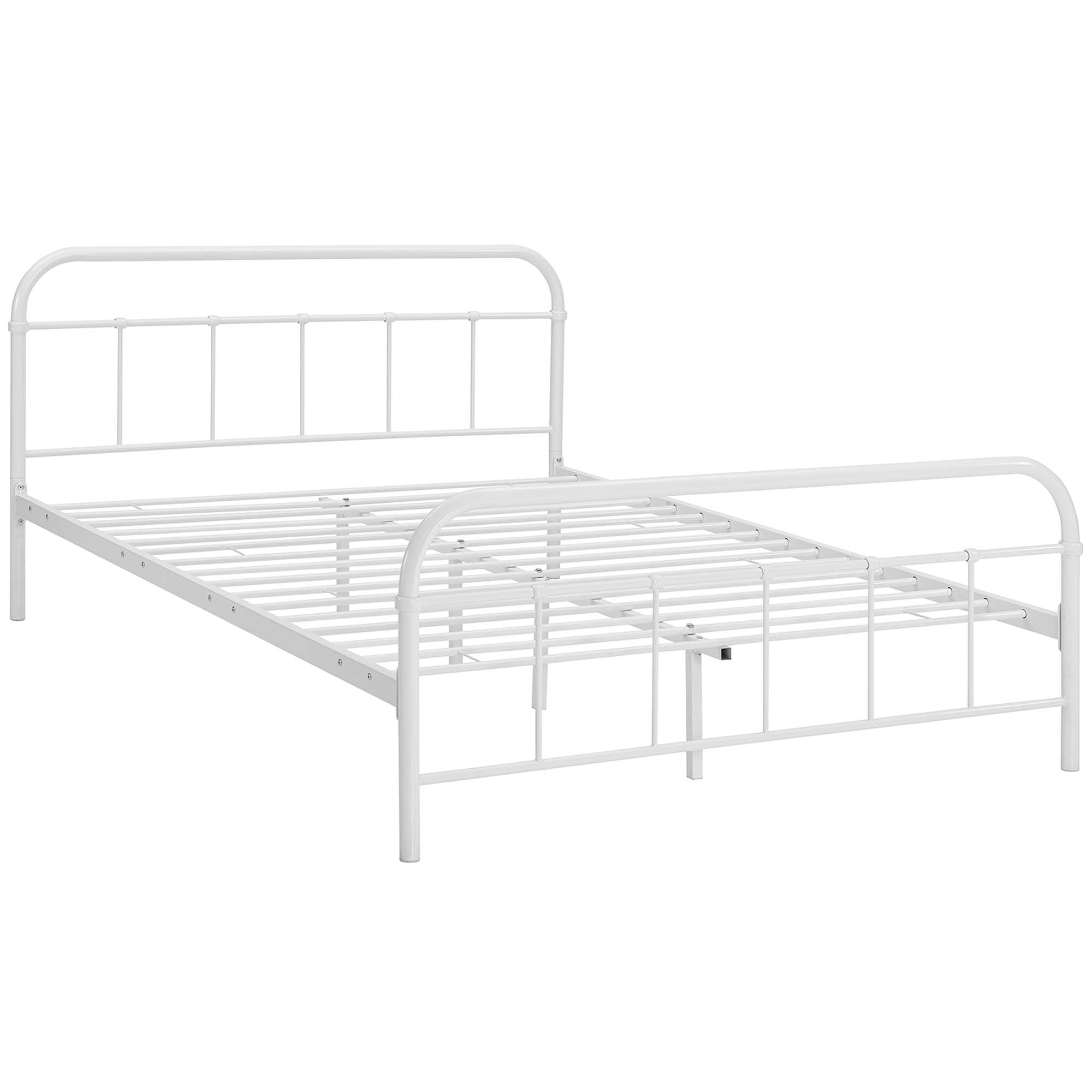 Verde Queen Stainless Steel Bed Frame White Vintage Industrial Platform Bed