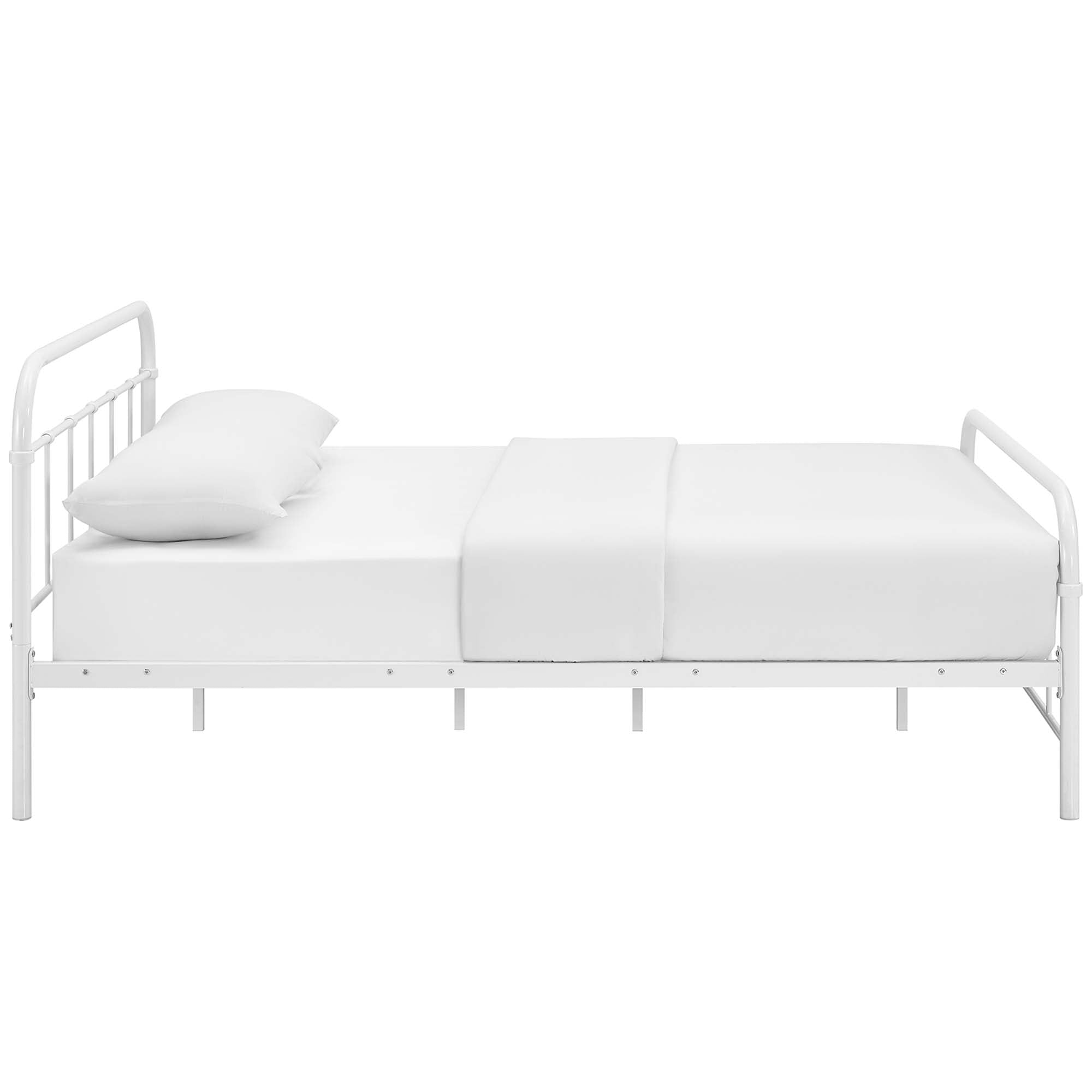 Verde Queen Stainless Steel Bed Frame – White Vintage Industrial Platform Bed