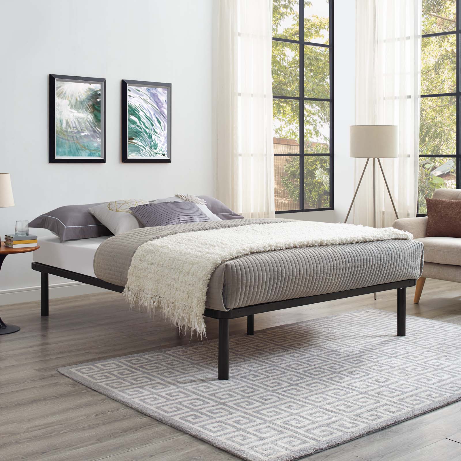 Talon Full Brown Wood Slat Platform Bed – Memory Foam Compatible