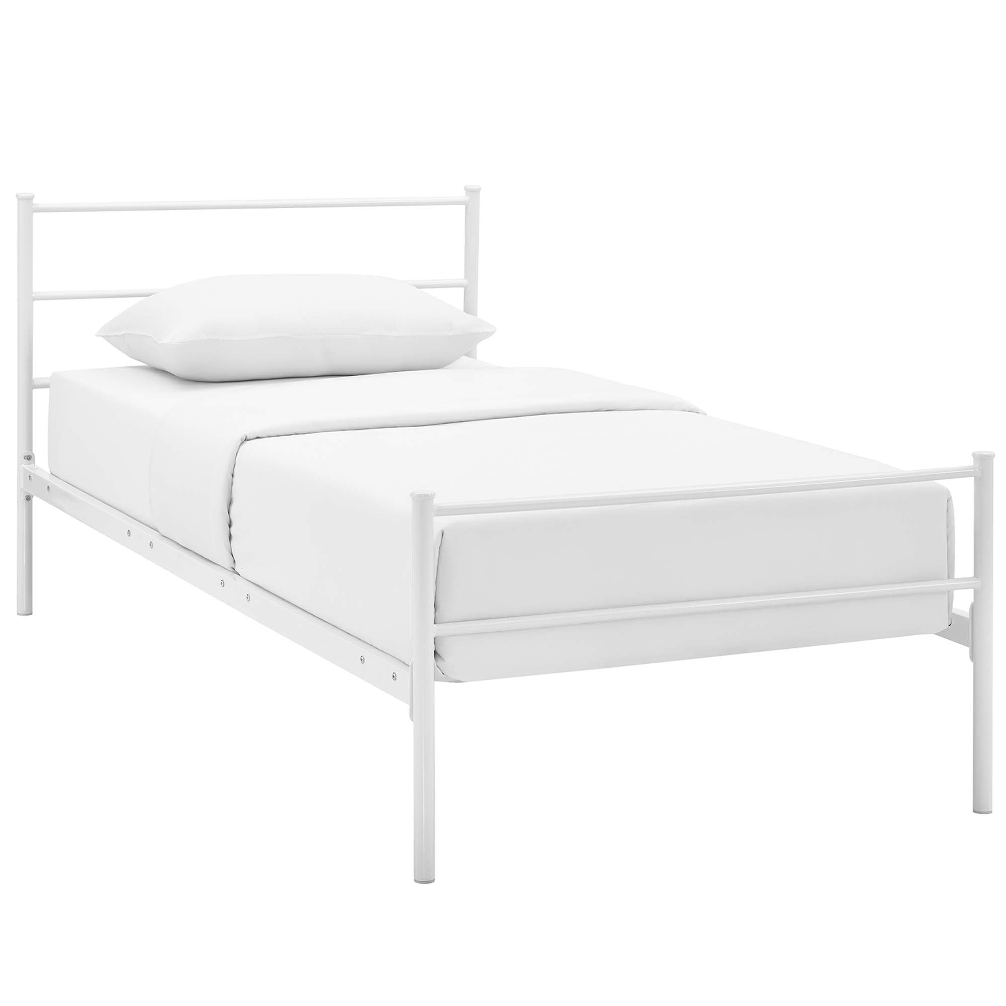 Isadora Alina White Twin Platform Bed Frame Minimalist Wood Bed with Clean Lines