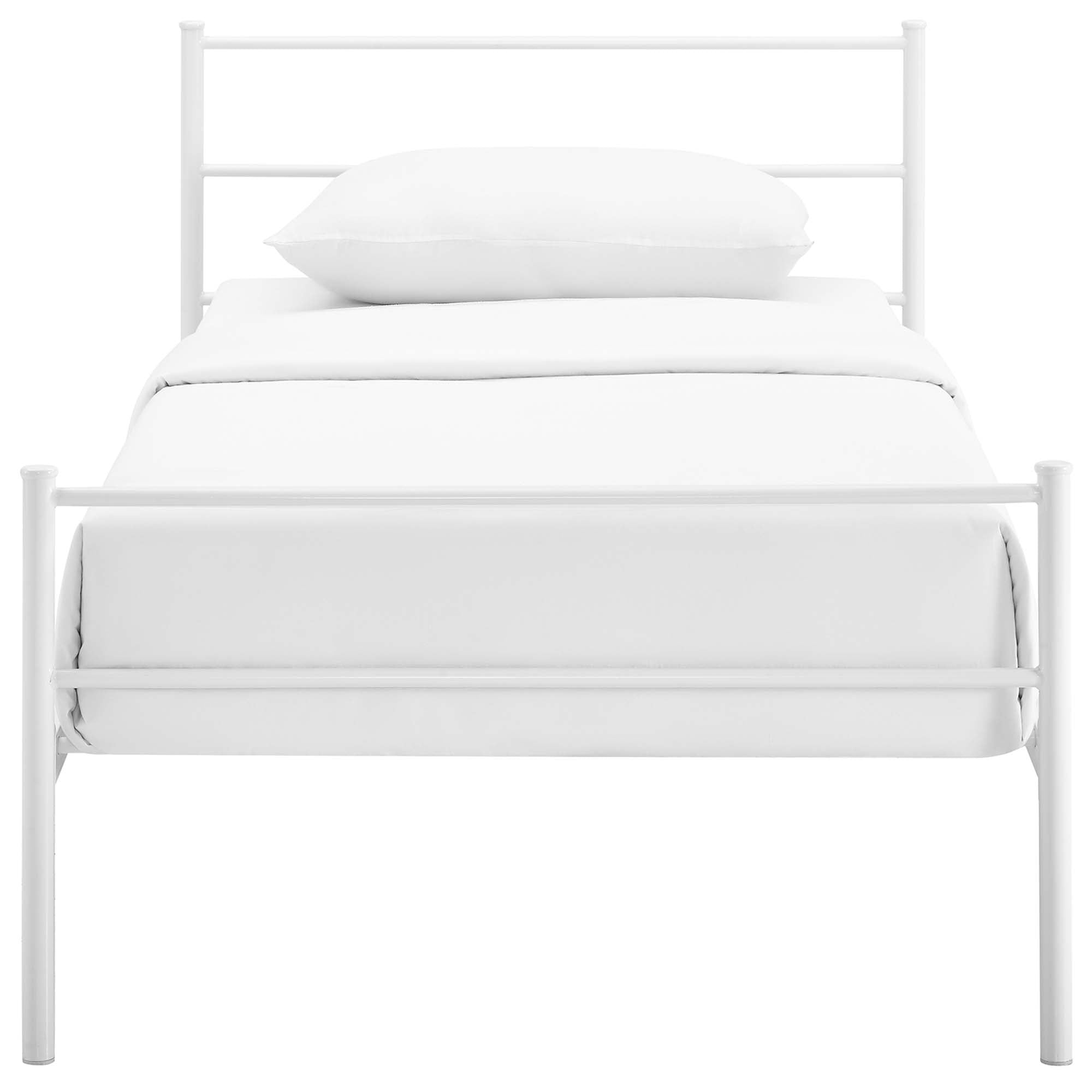 Isadora Alina White Twin Platform Bed Frame Minimalist Wood Bed with Clean Lines