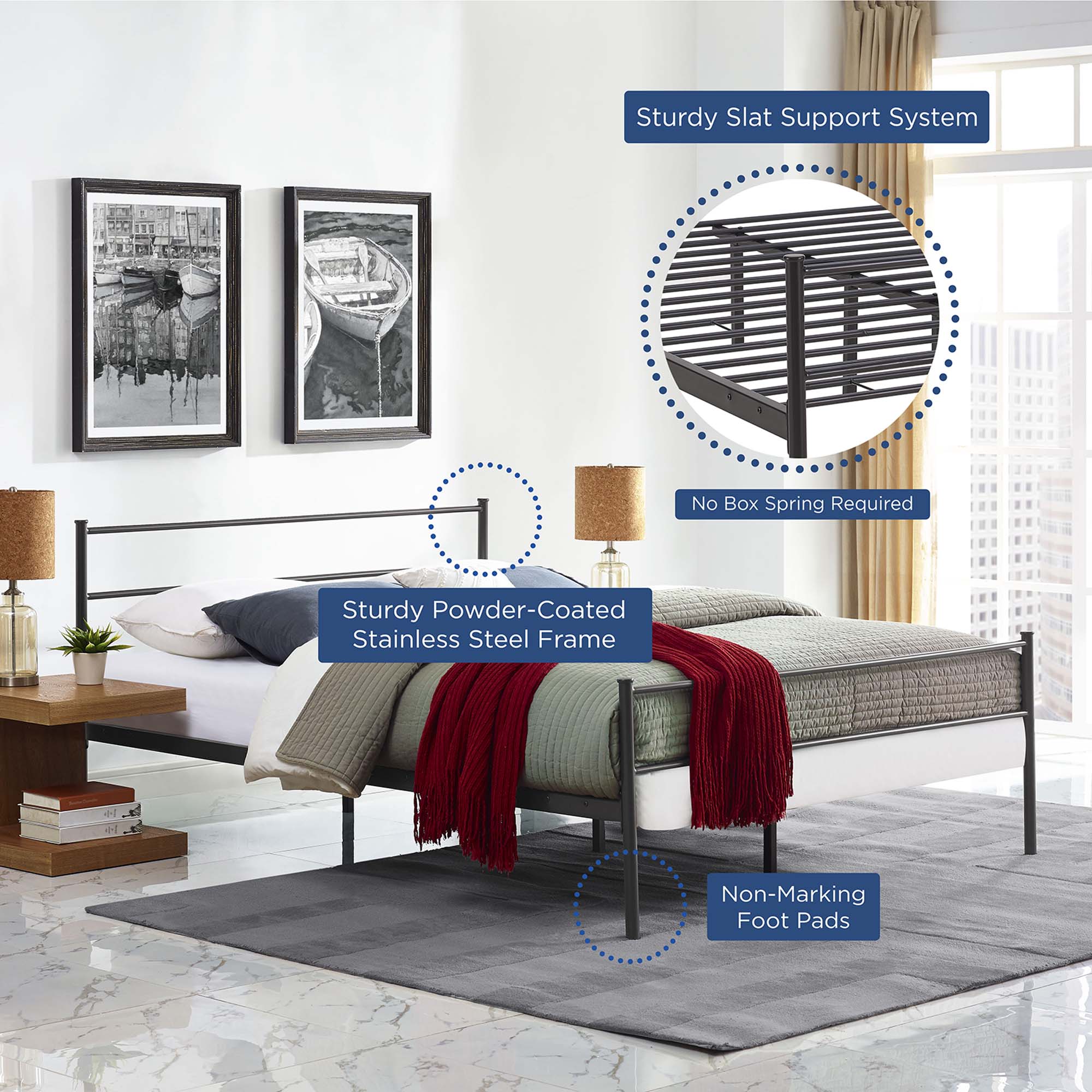 Isadora Alina Full Brown Platform Bed – Sleek Mid-Century Design, No Box Spring Needed