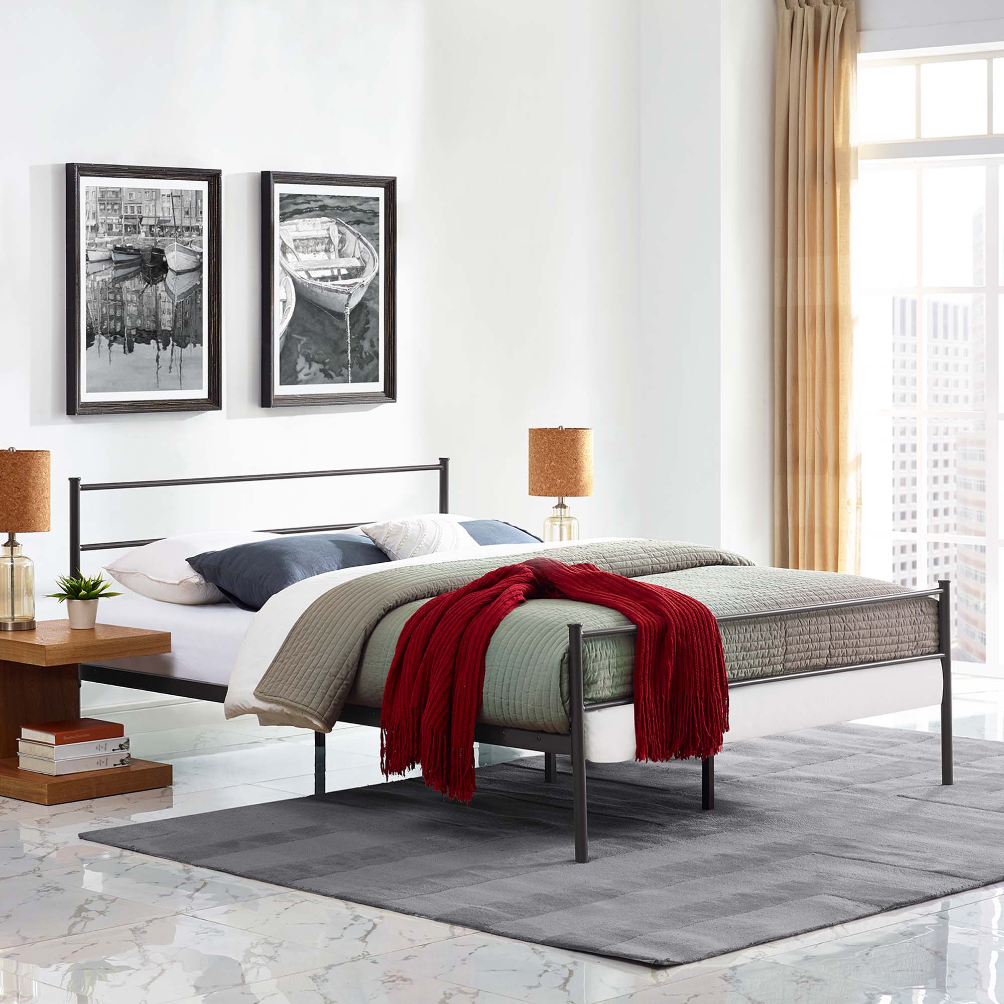 Isadora Alina Full Brown Platform Bed – Sleek Mid-Century Design, No Box Spring Needed